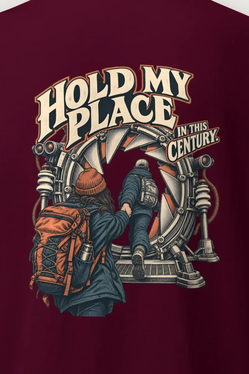 "Hold My Place in This Century" Heavyweight Unisex Crewneck T-shirt - the graphic up close