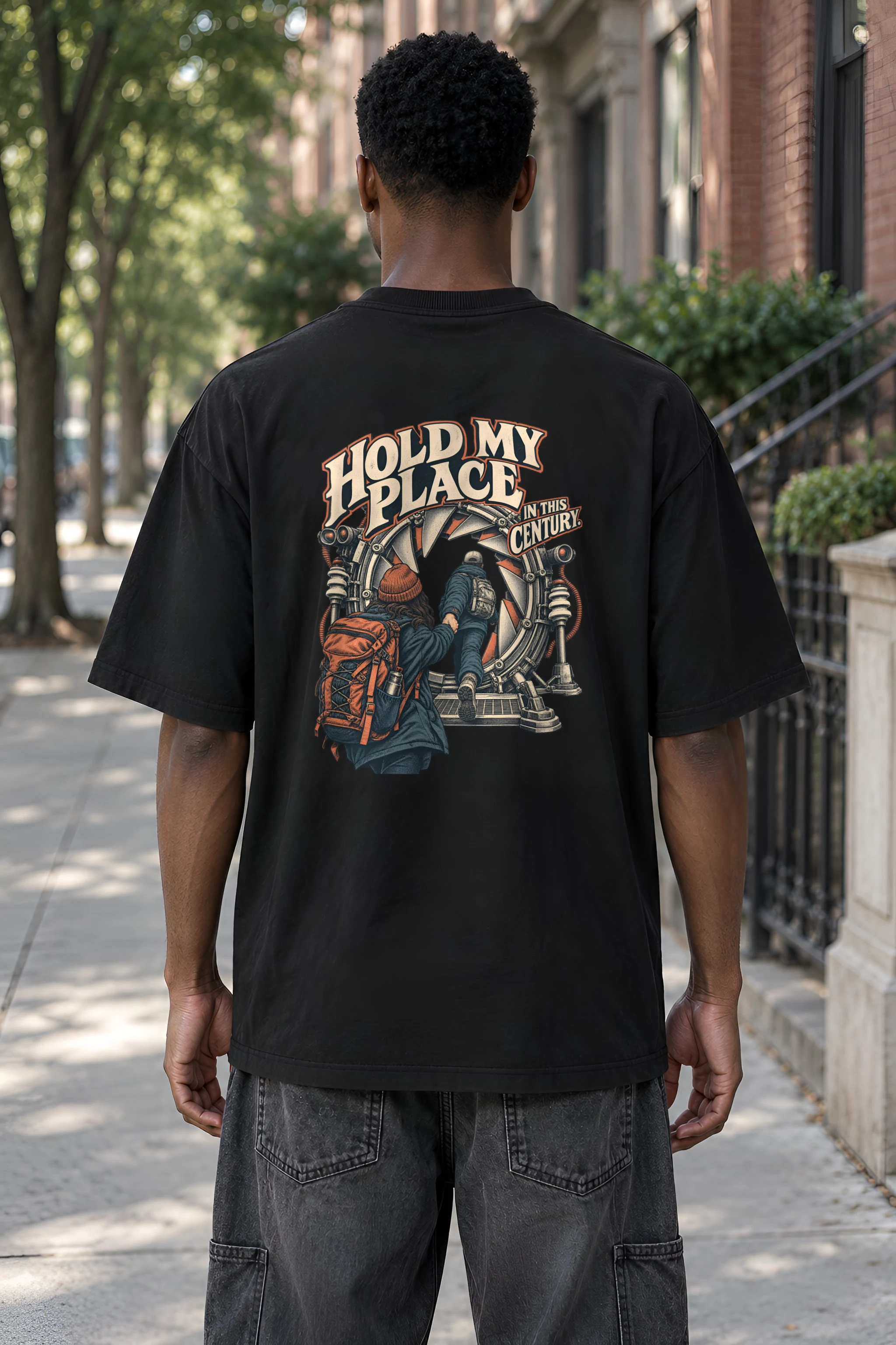 "Hold My Place in This Century" Men's Oversized Heavyweight Crewneck T-Shirt