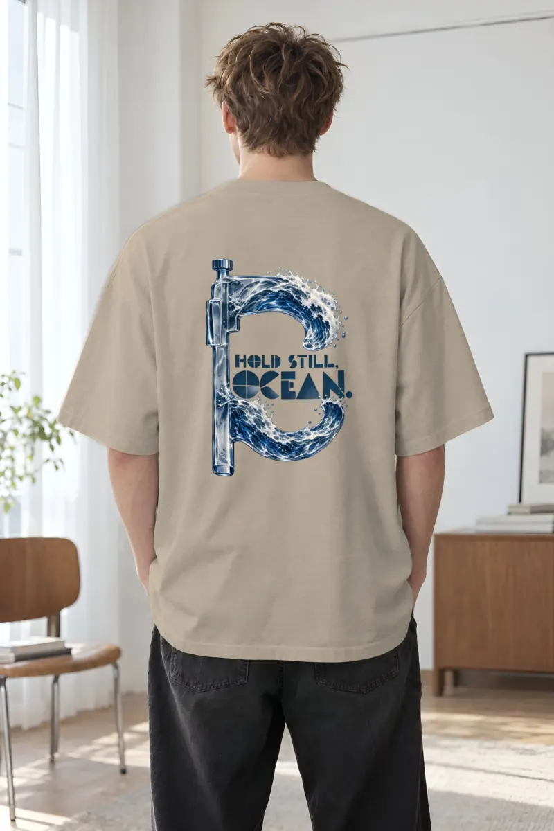 "Hold Still Ocean" Men's Oversized Heavyweight Crewneck T-Shirt