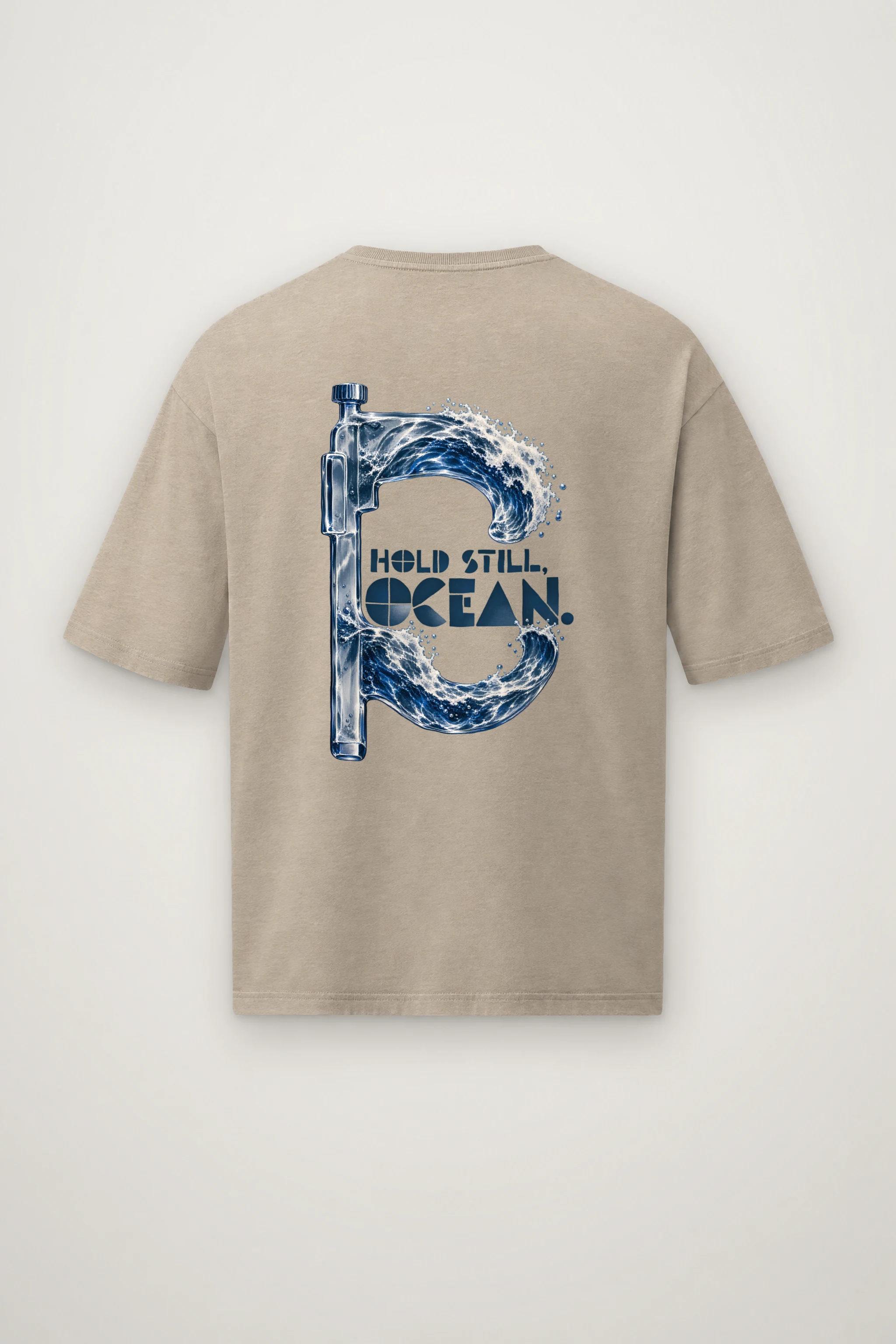 "Hold Still Ocean" Men's Oversized Heavyweight Crewneck T-Shirt