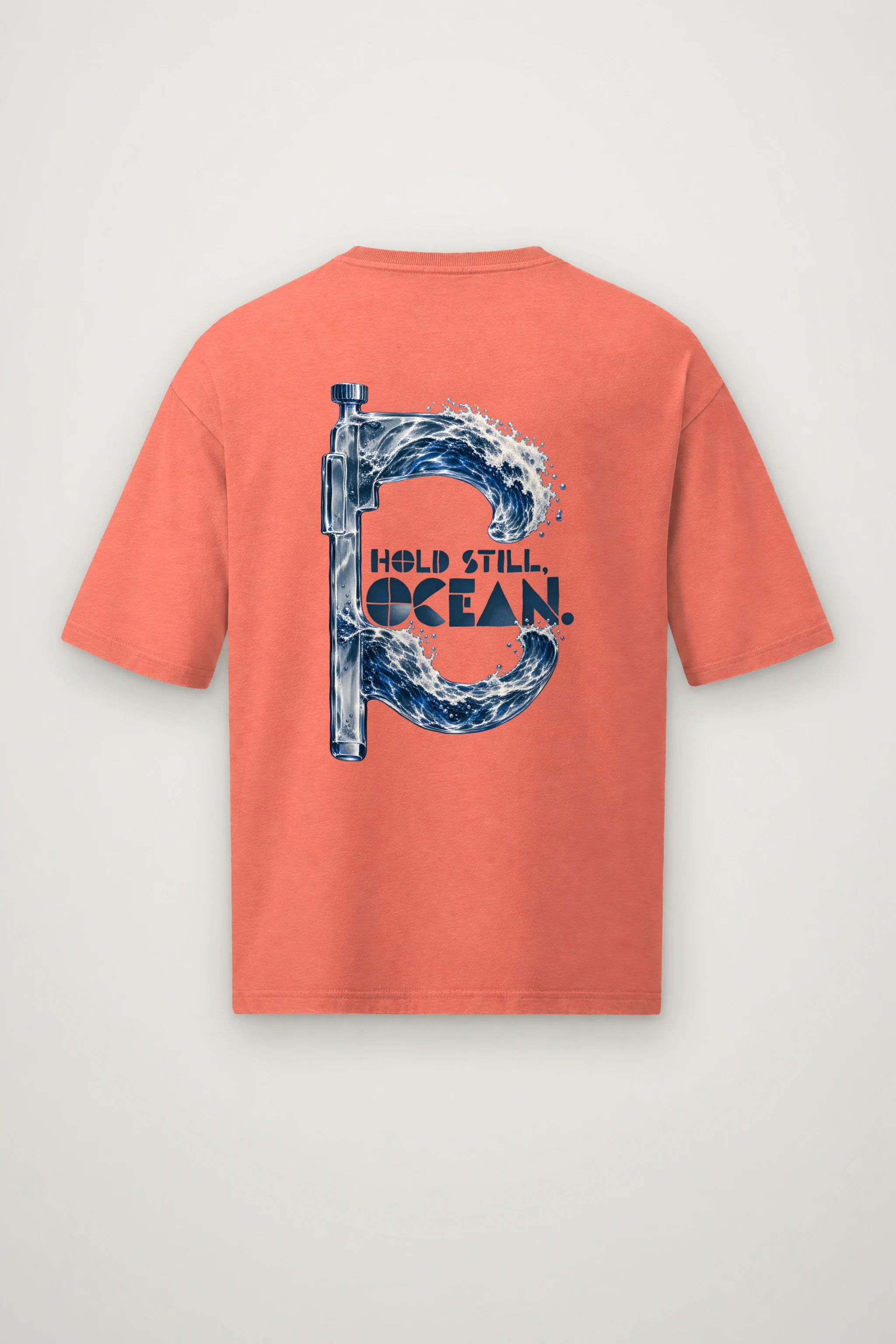 "Hold Still Ocean" Men's Oversized Heavyweight Crewneck T-Shirt