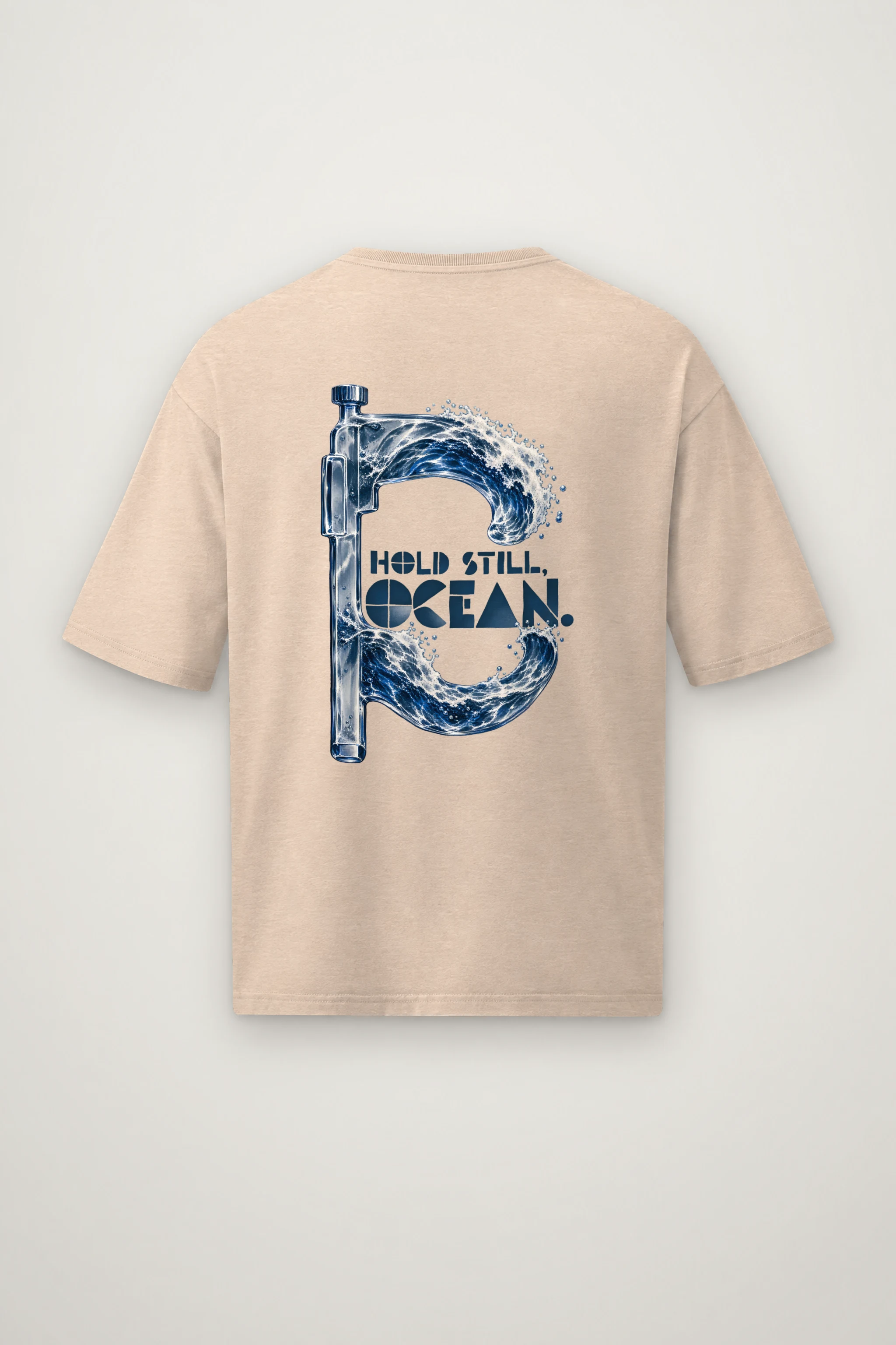"Hold Still Ocean" Men's Oversized Heavyweight Crewneck T-Shirt