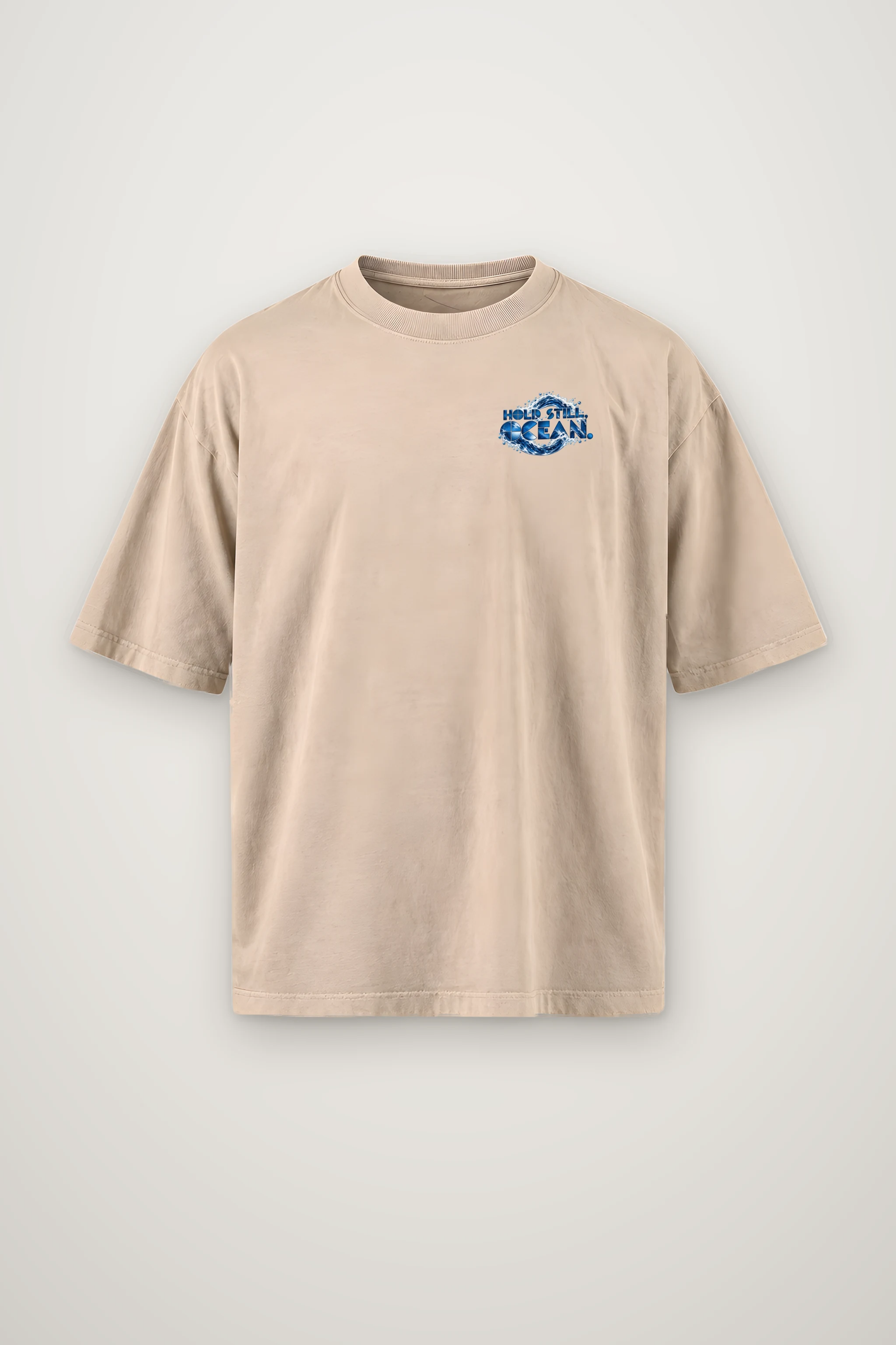 "Hold Still Ocean" Men's Oversized Heavyweight Crewneck T-Shirt