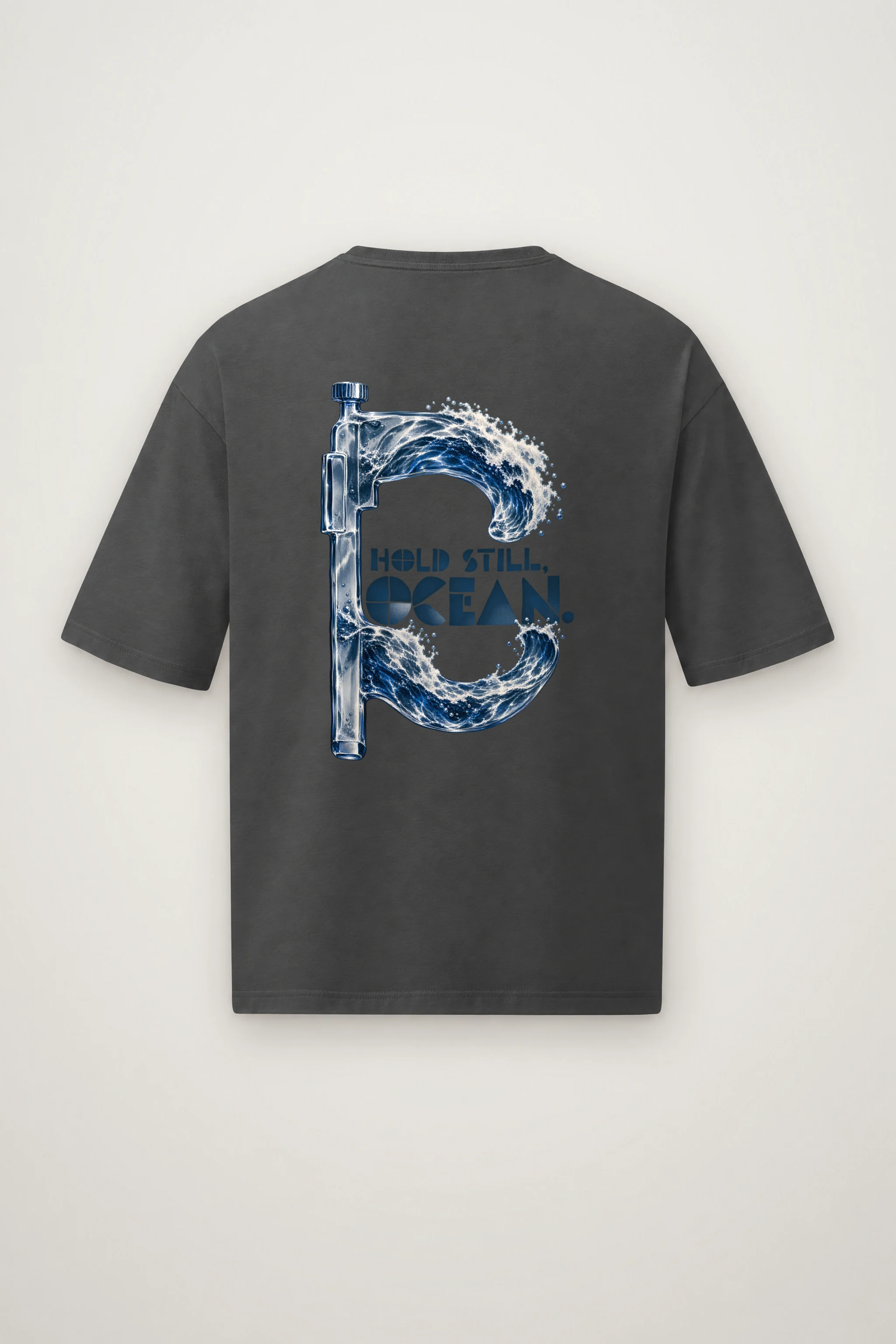 "Hold Still Ocean" Men's Oversized Heavyweight Crewneck T-Shirt
