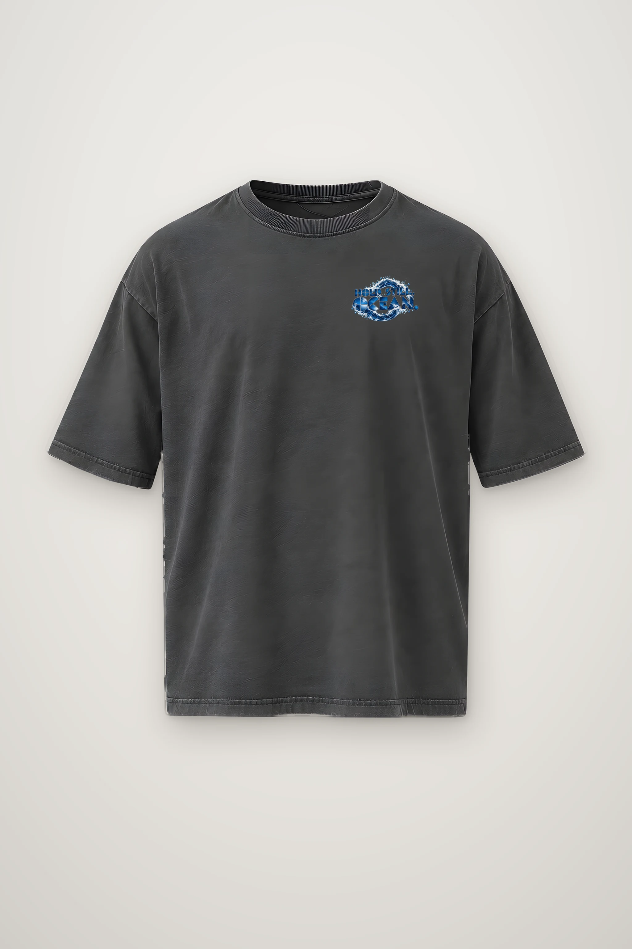 "Hold Still Ocean" Men's Oversized Heavyweight Crewneck T-Shirt