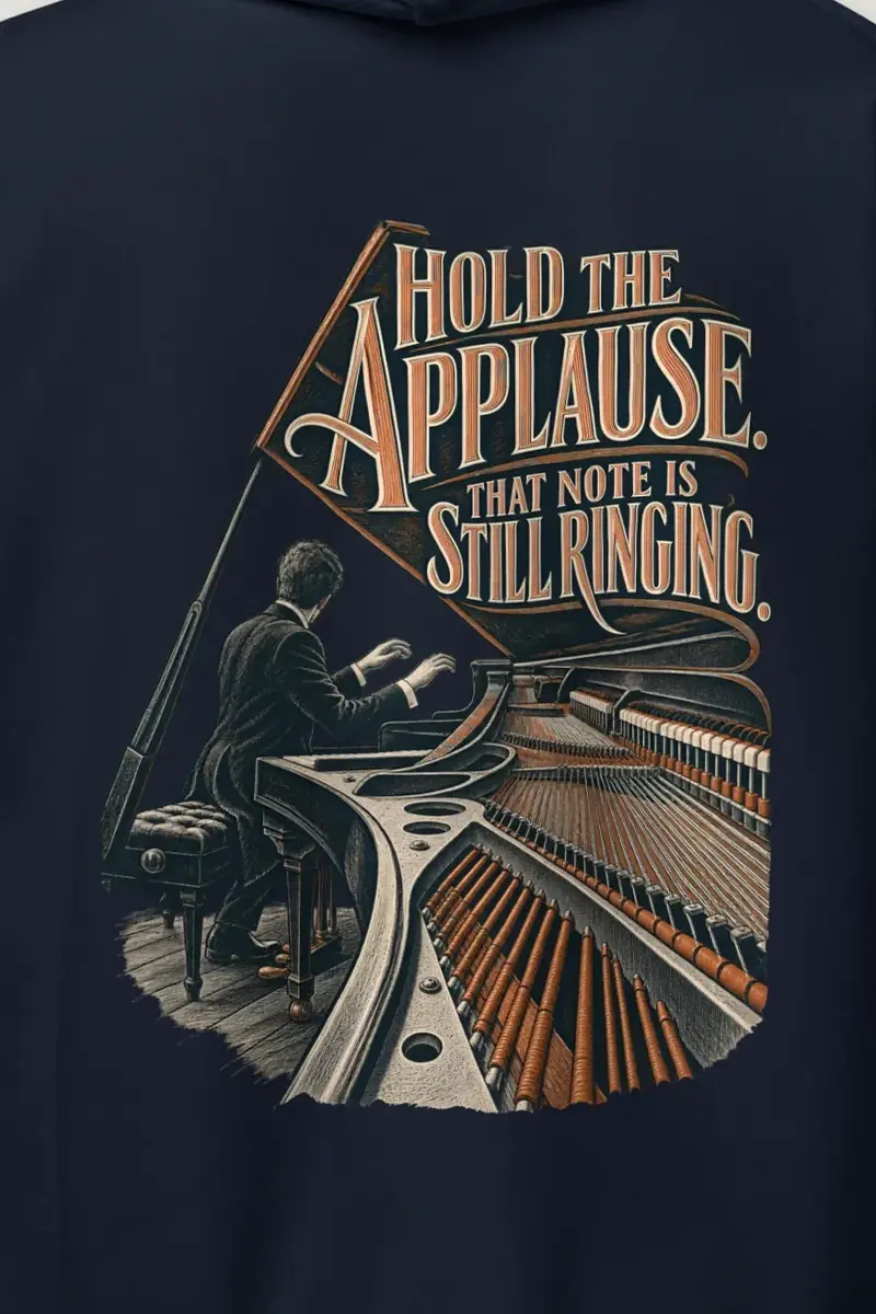 "Hold the Applause" Heavy Blend Unisex Pullover Hoodie - the graphic up close