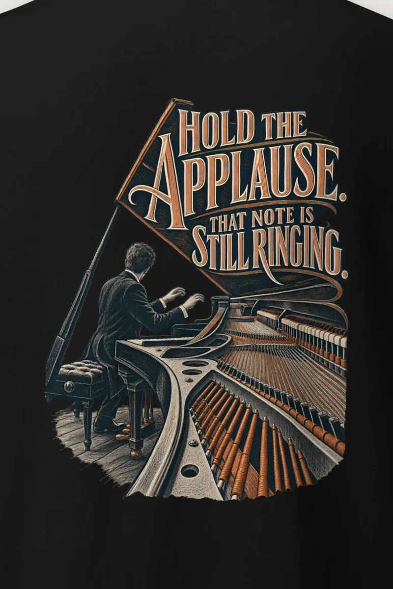 "Hold The Applause" Heavyweight Unisex Crewneck T-shirt - the graphic up close