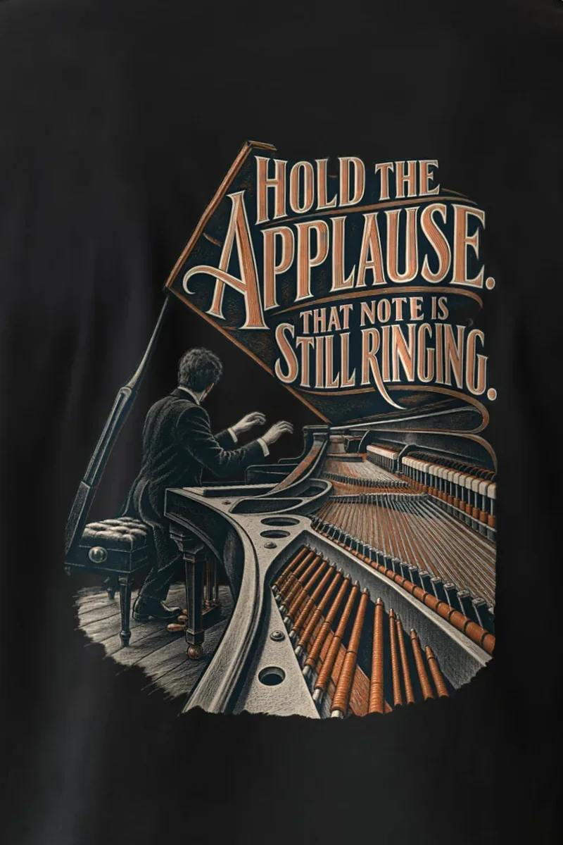 "Hold The Applause" Heavyweight Unisex Crewneck T-shirt - the graphic up close