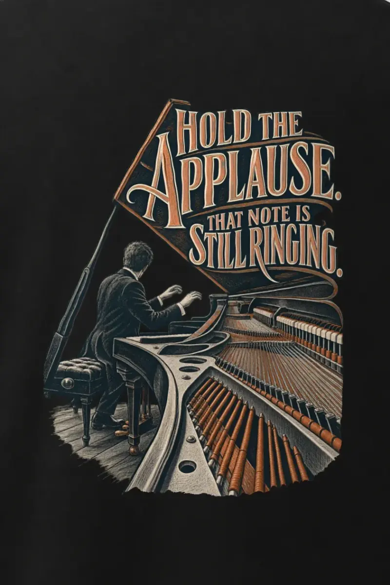 "Hold the Applause" Men’s Oversized Heavyweight Crewneck T-Shirt - the graphic up close
