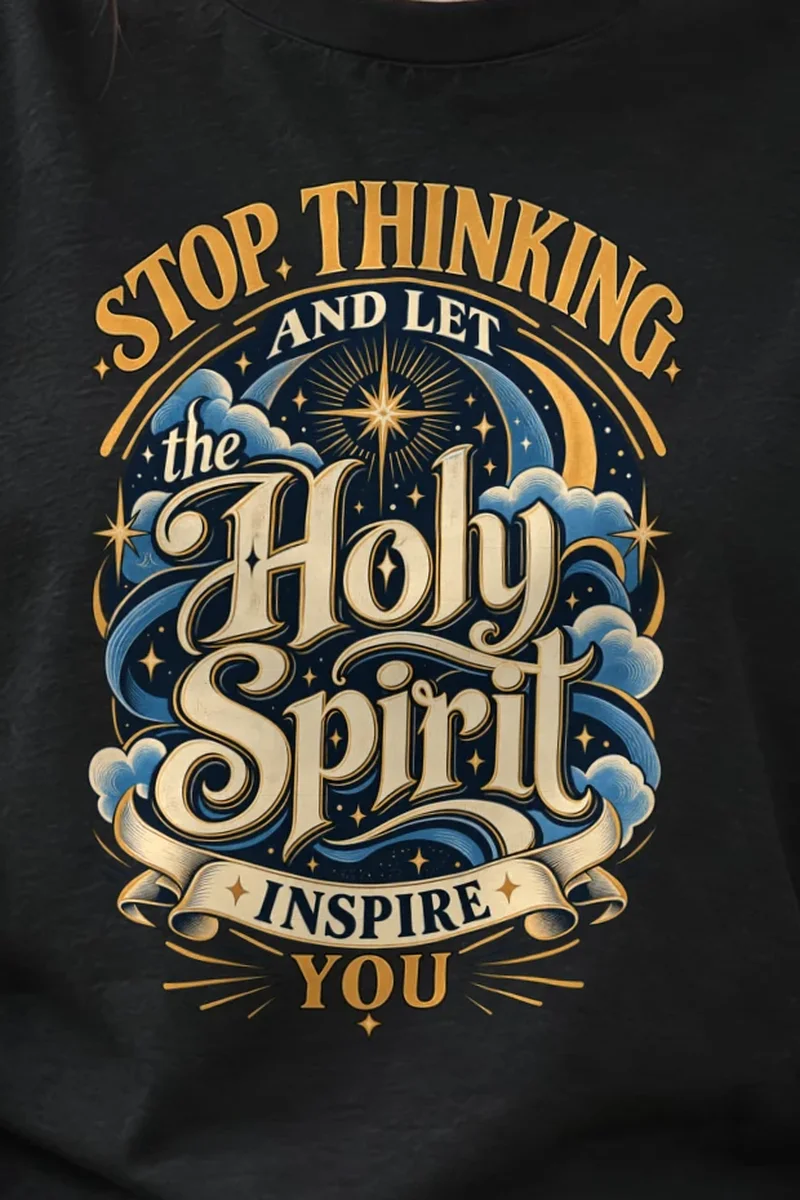 "Holy Spirit Inspire You" Heavyweight Unisex Crewneck T-shirt - the graphic up close