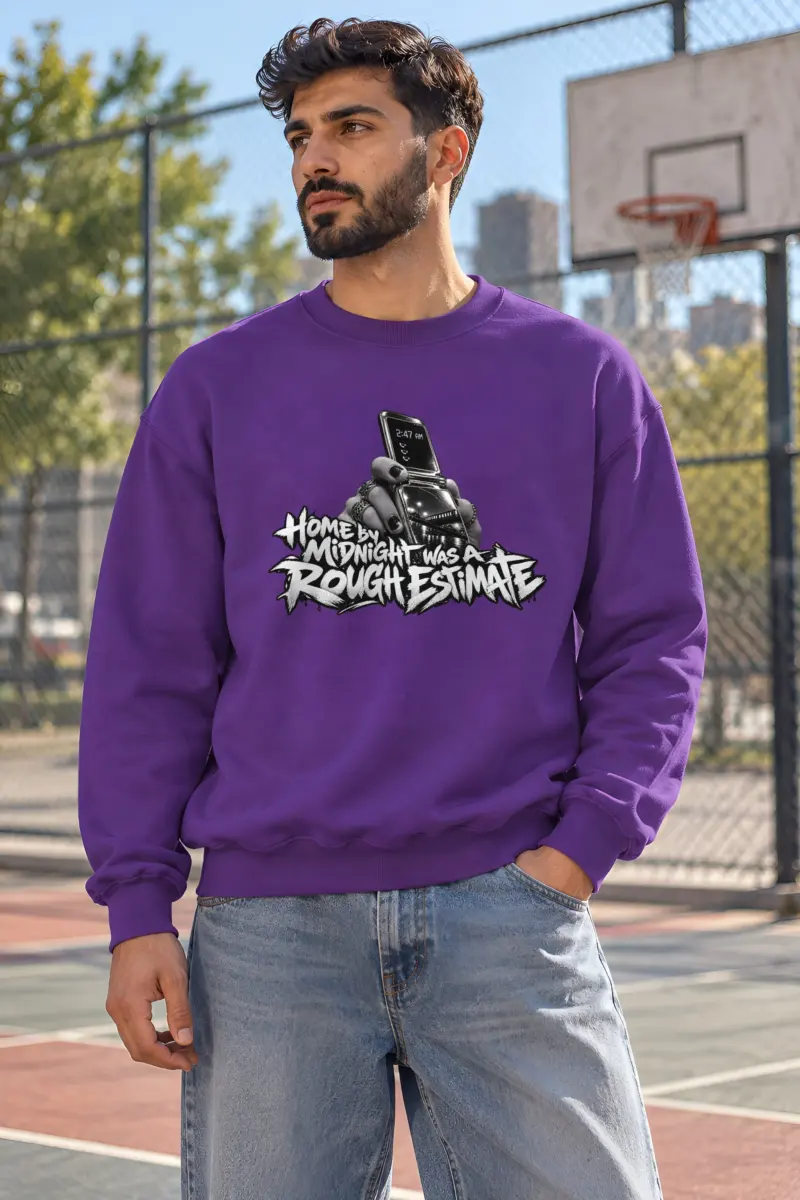 “Home by Midnight Was a Rough Estimate” Heavy Blend Unisex Crewneck Sweatshirt