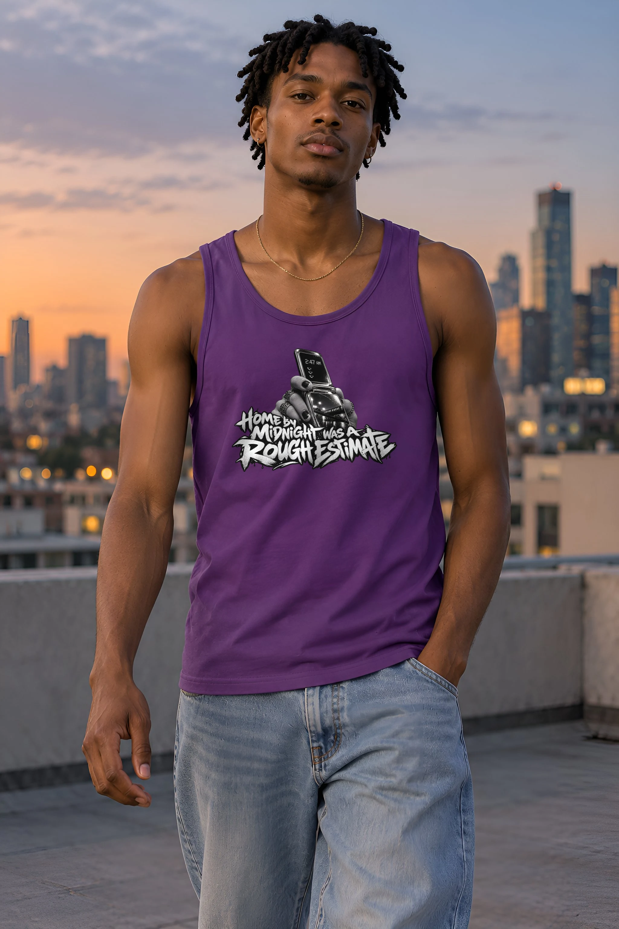 "Home By Midnight Was A Rough Estimate" Unisex Jersey Tank