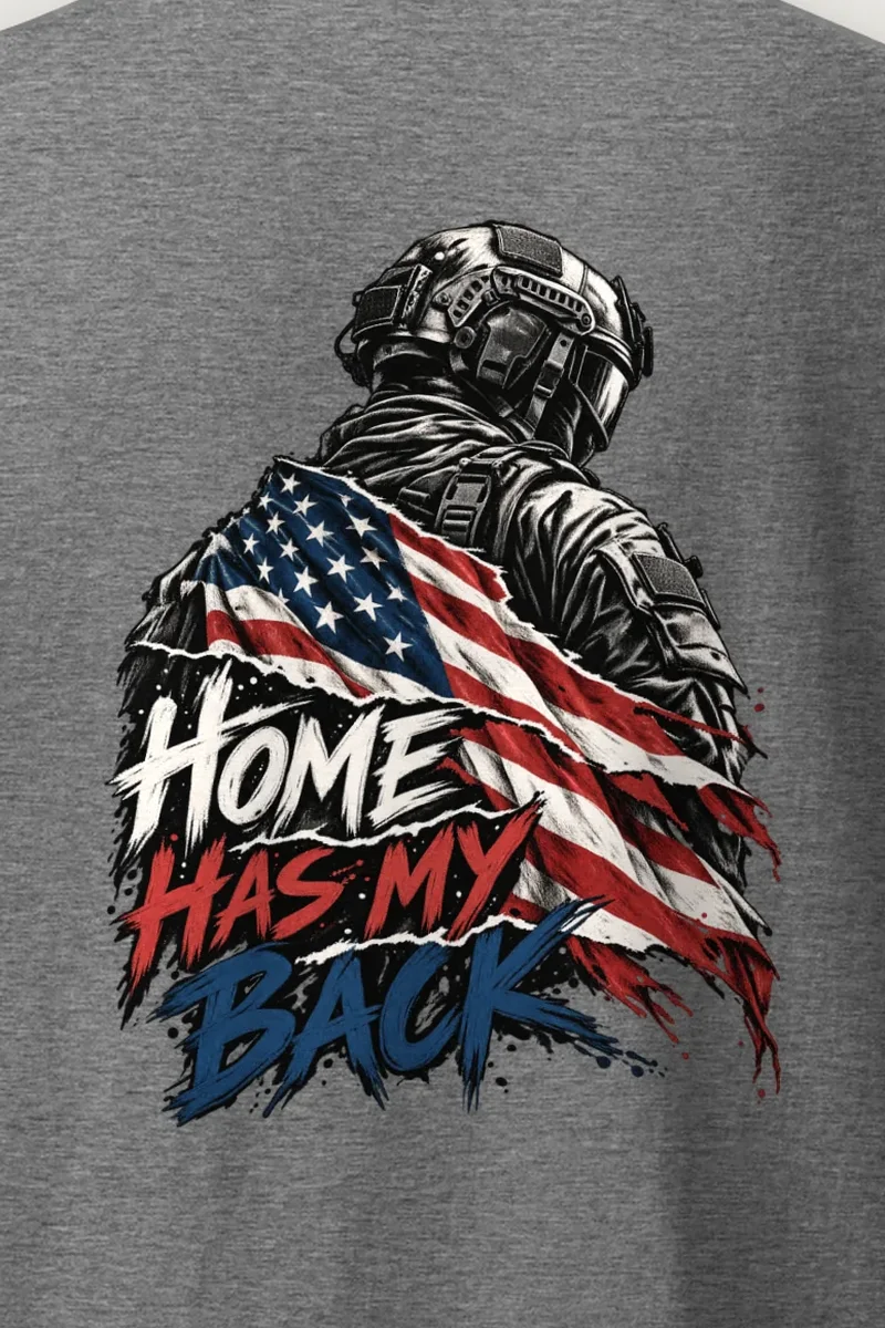 "Home Has My Back" Heavyweight Unisex Crewneck T-shirt - the graphic up close