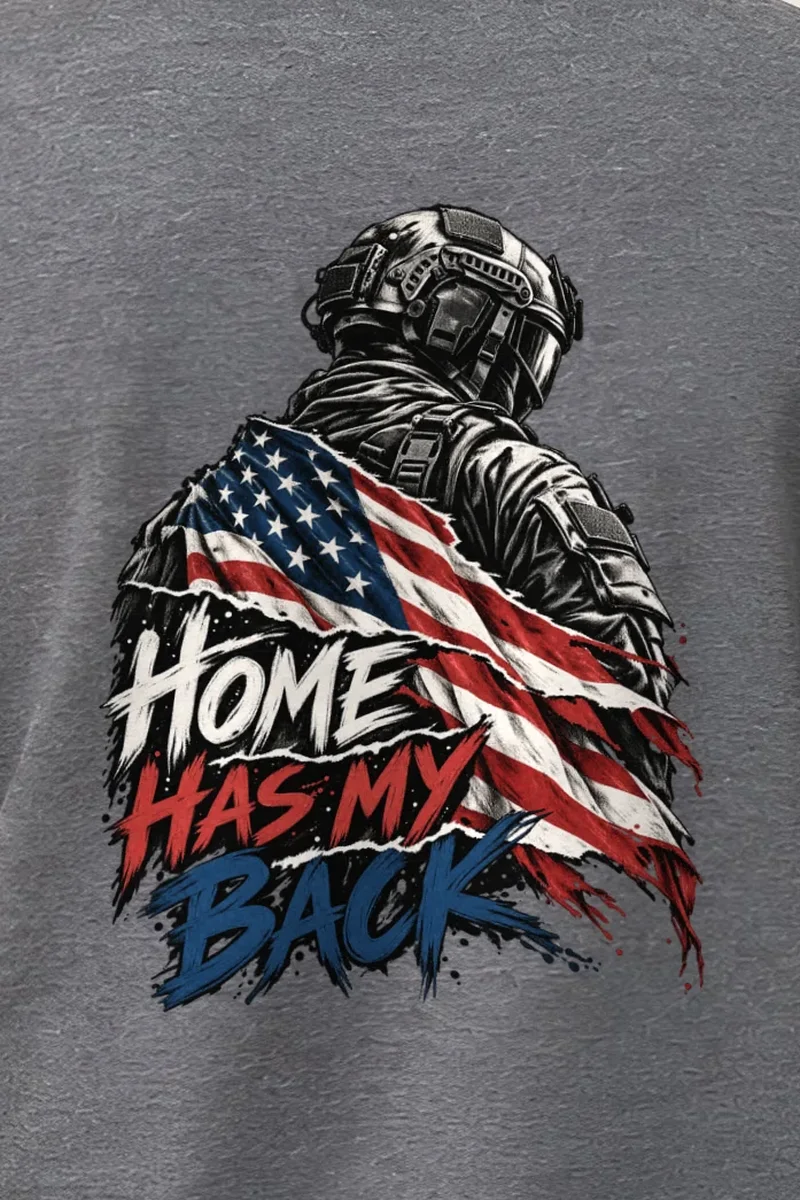 "Home Has My Back" Heavyweight Unisex Crewneck T-shirt - the graphic up close