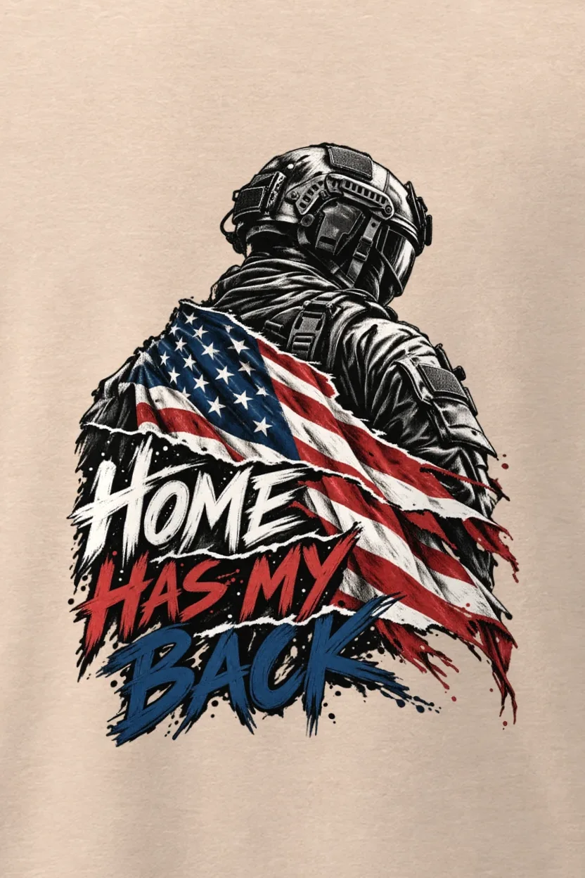"Home Has My Back" Men’s Oversized Heavyweight Crewneck T-Shirt - the graphic up close