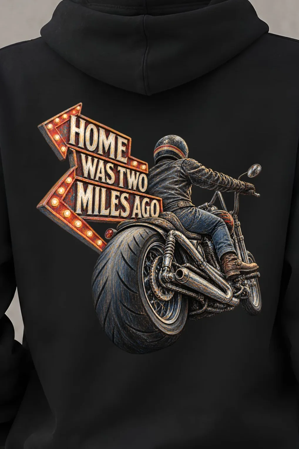 "Home Was Two Miles Ago" Heavy Blend Unisex Pullover Hoodie - the graphic up close