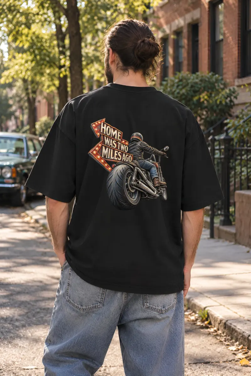 "Home Was Two Miles Ago" Unisex Oversized Heavyweight Crewneck T-Shirt