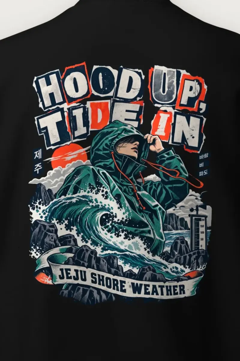 "Hood Up, Tide In" Heavy Blend Unisex Crewneck Sweatshirt - the graphic up close