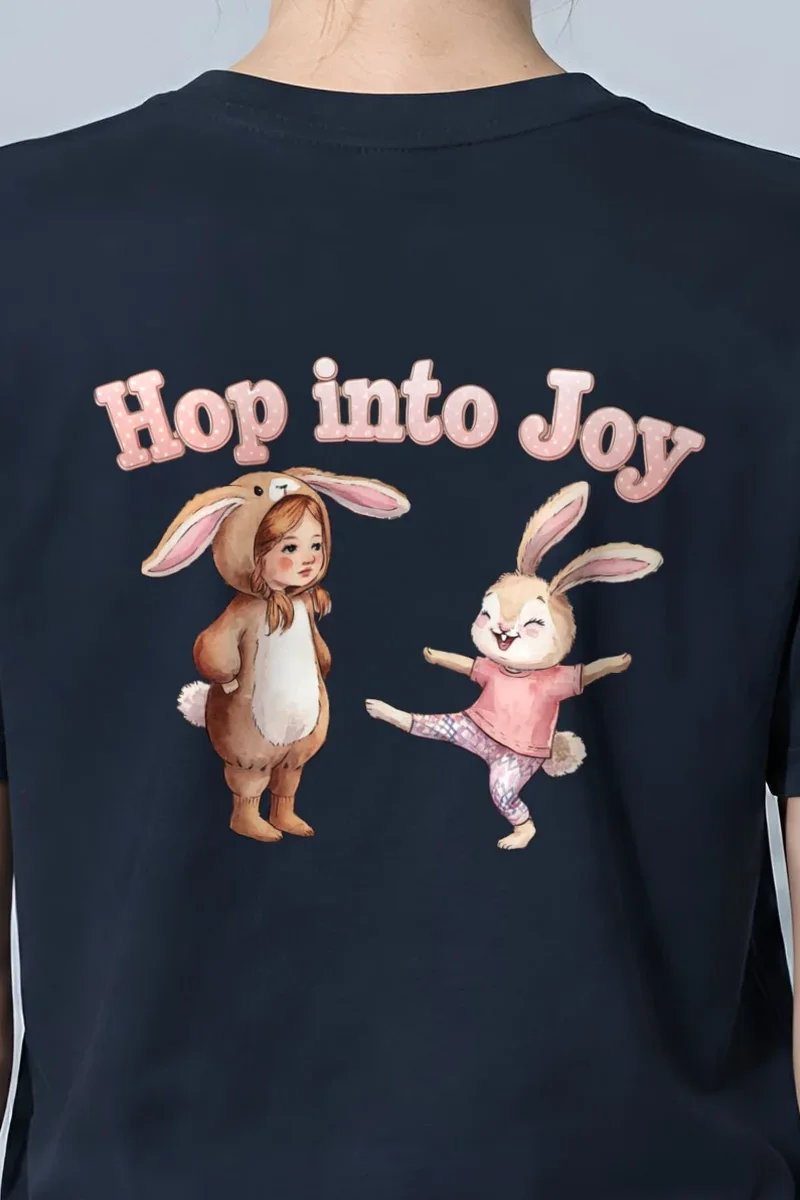 "Hop Into Joy" Heavyweight Unisex Crewneck T-shirt - the graphic up close