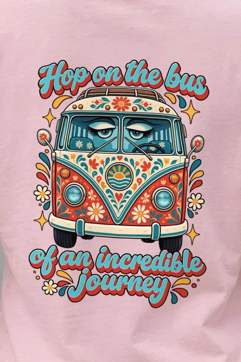"Hop On The Bus" Heavyweight Unisex Crewneck T-shirt - the graphic up close
