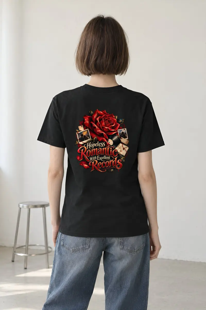 "Hopeless Romantic With Excellent Records" Heavyweight Unisex Crewneck T-shirt