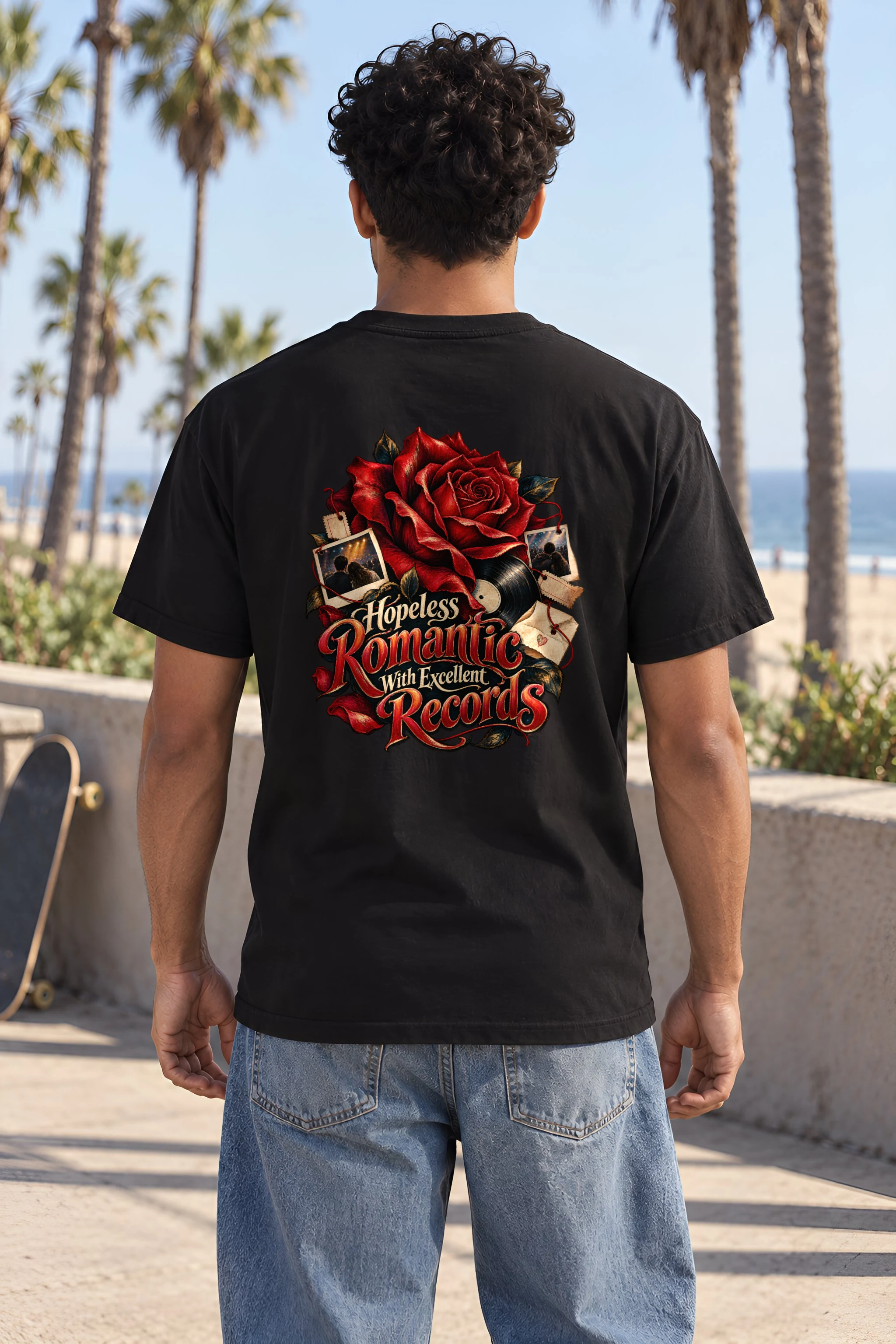 "Hopeless Romantic With Excellent Records" Heavyweight Unisex Crewneck T-shirt