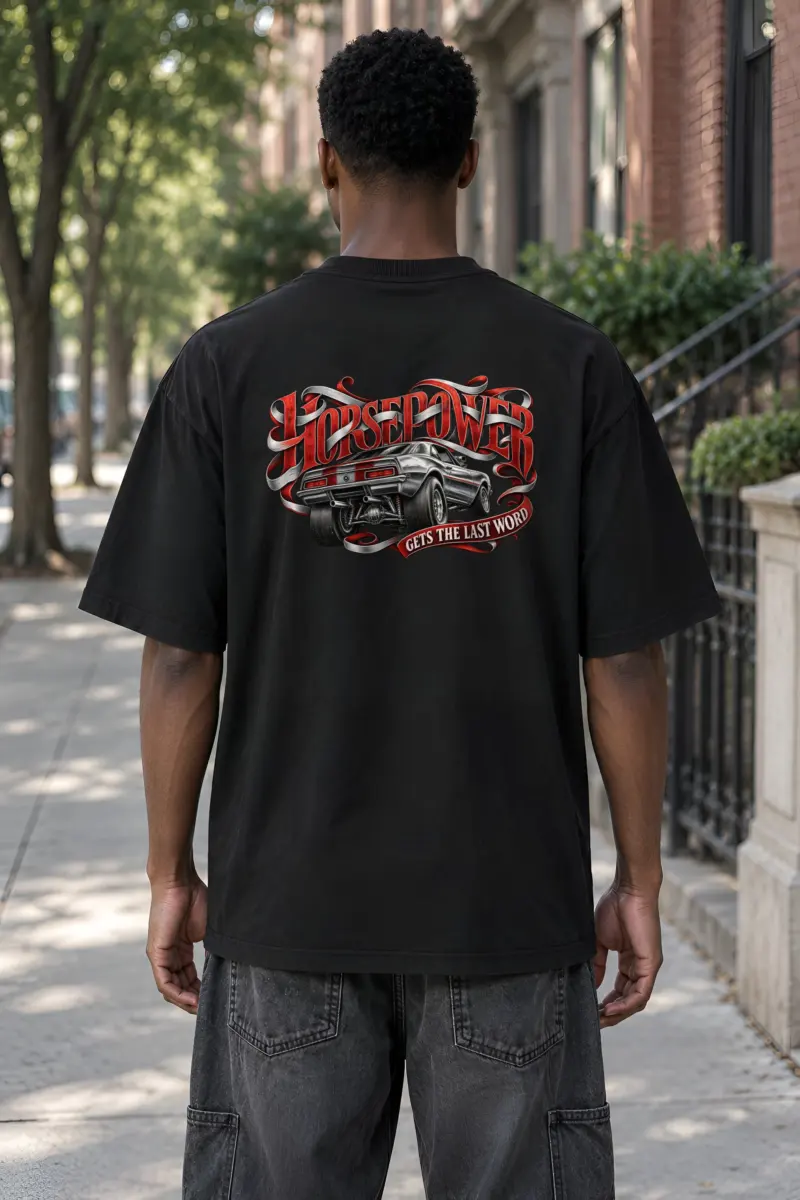 "Horsepower Gets the Last Word" Unisex Oversized Heavyweight Crewneck T-Shirt