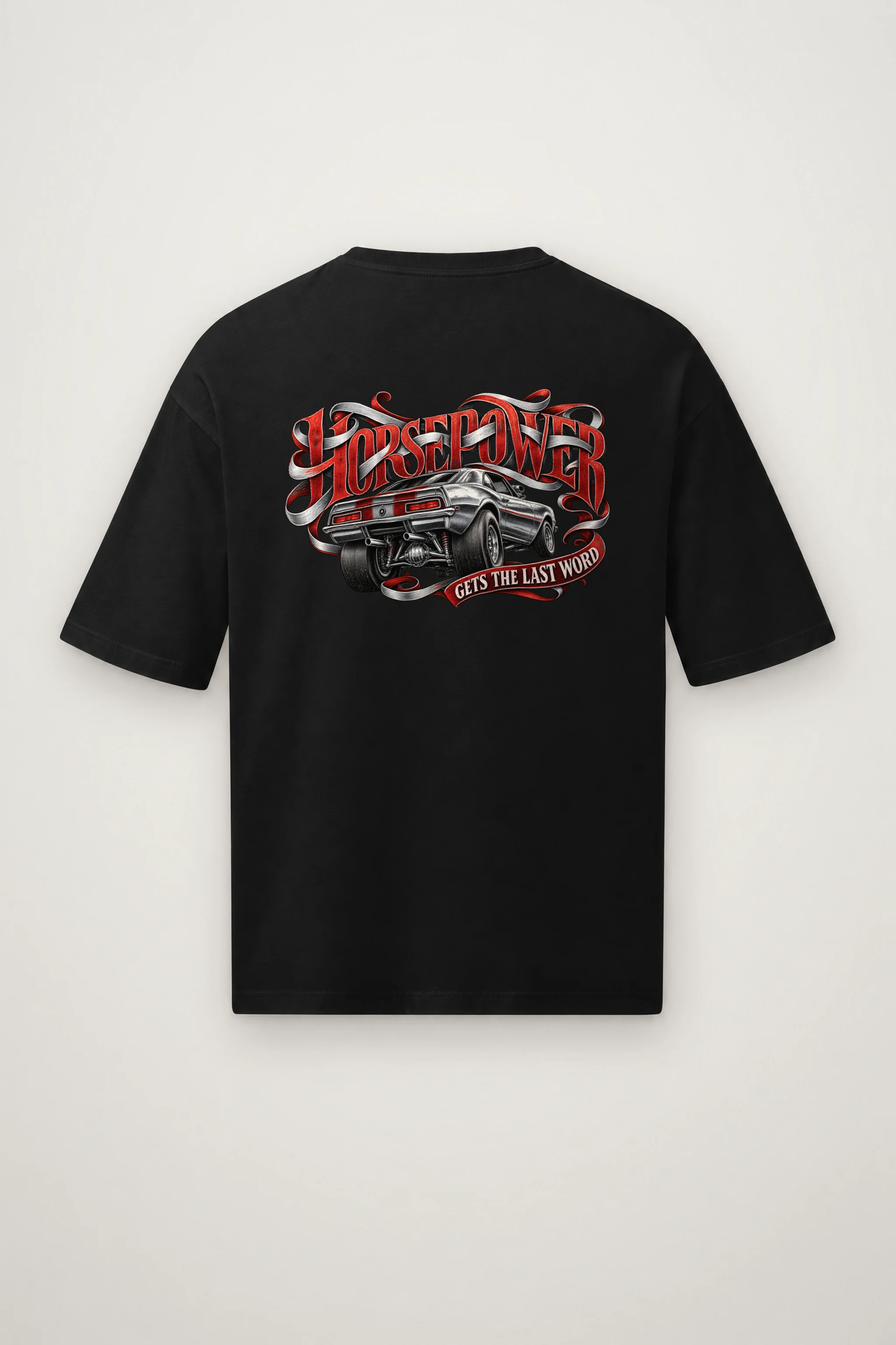 "Horsepower Gets the Last Word" Men's Oversized Heavyweight Crewneck T-Shirt