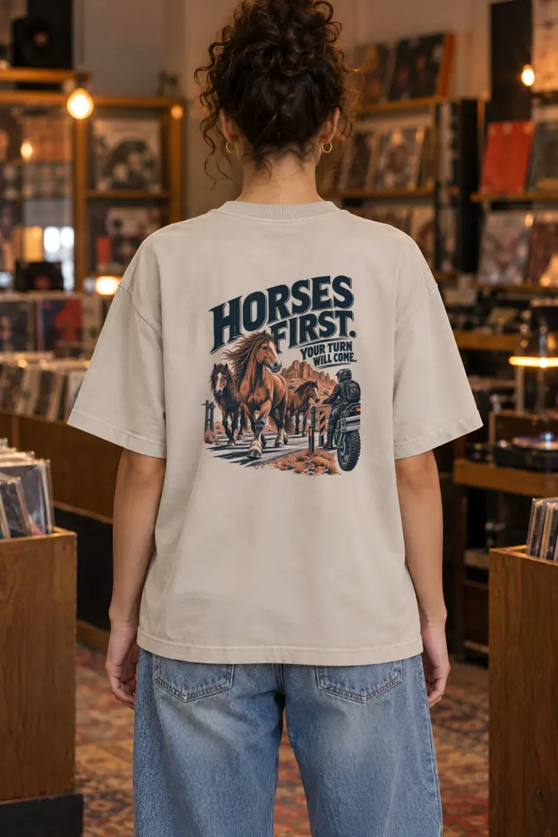 "Horses First" Unisex Oversized Heavyweight Crewneck T-Shirt