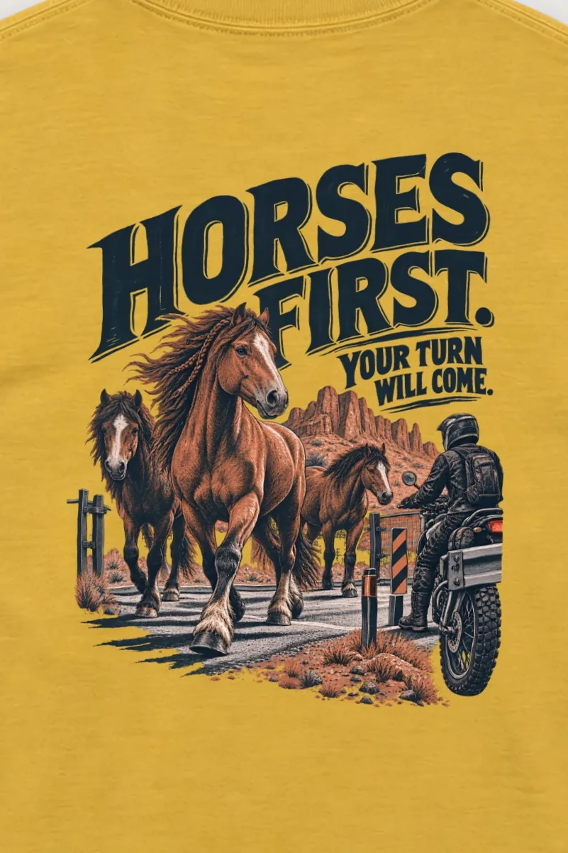 "Horses First" Unisex Longsleeve T-shirt - the graphic up close