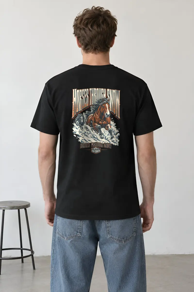 "Horses Through Snow" Heavyweight Unisex Crewneck T-shirt
