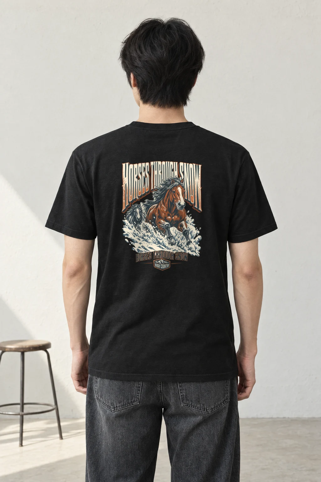 "Horses Through Snow" Heavyweight Unisex Crewneck T-shirt