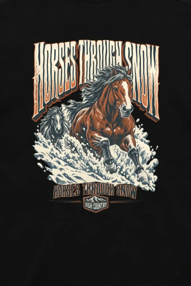 "Horses Through Snow" Unisex Longsleeve T-shirt - the graphic up close