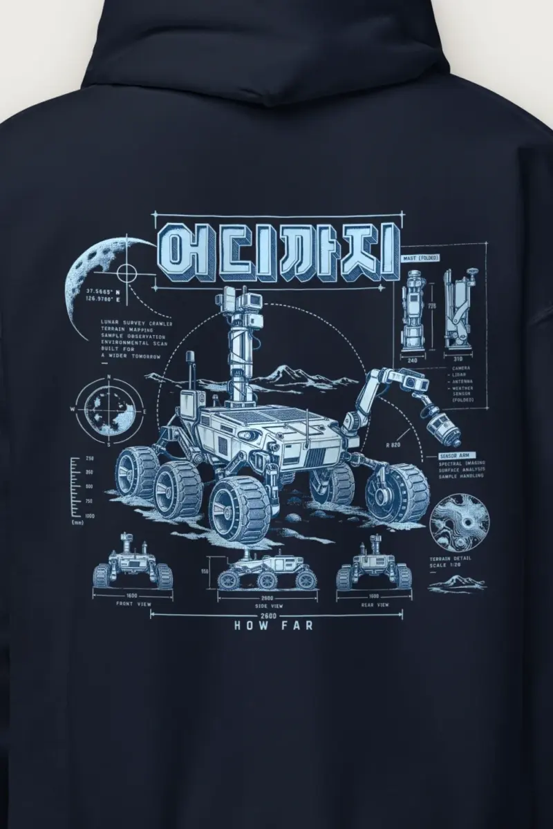 "How Far Robotic Rover" Heavy Blend Unisex Pullover Hoodie - the graphic up close
