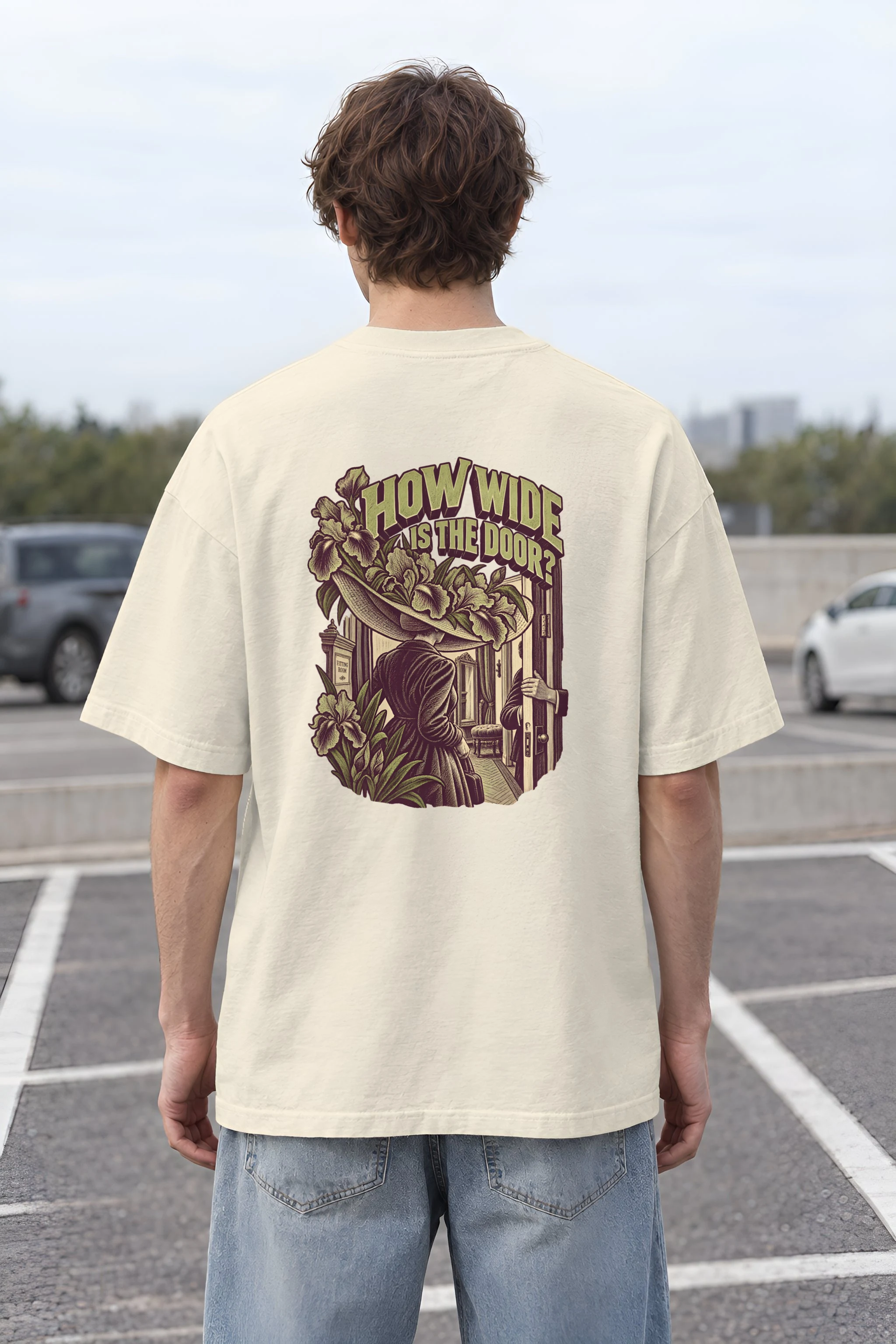 "How Wide Is The Door" Men's Oversized Heavyweight Crewneck T-Shirt