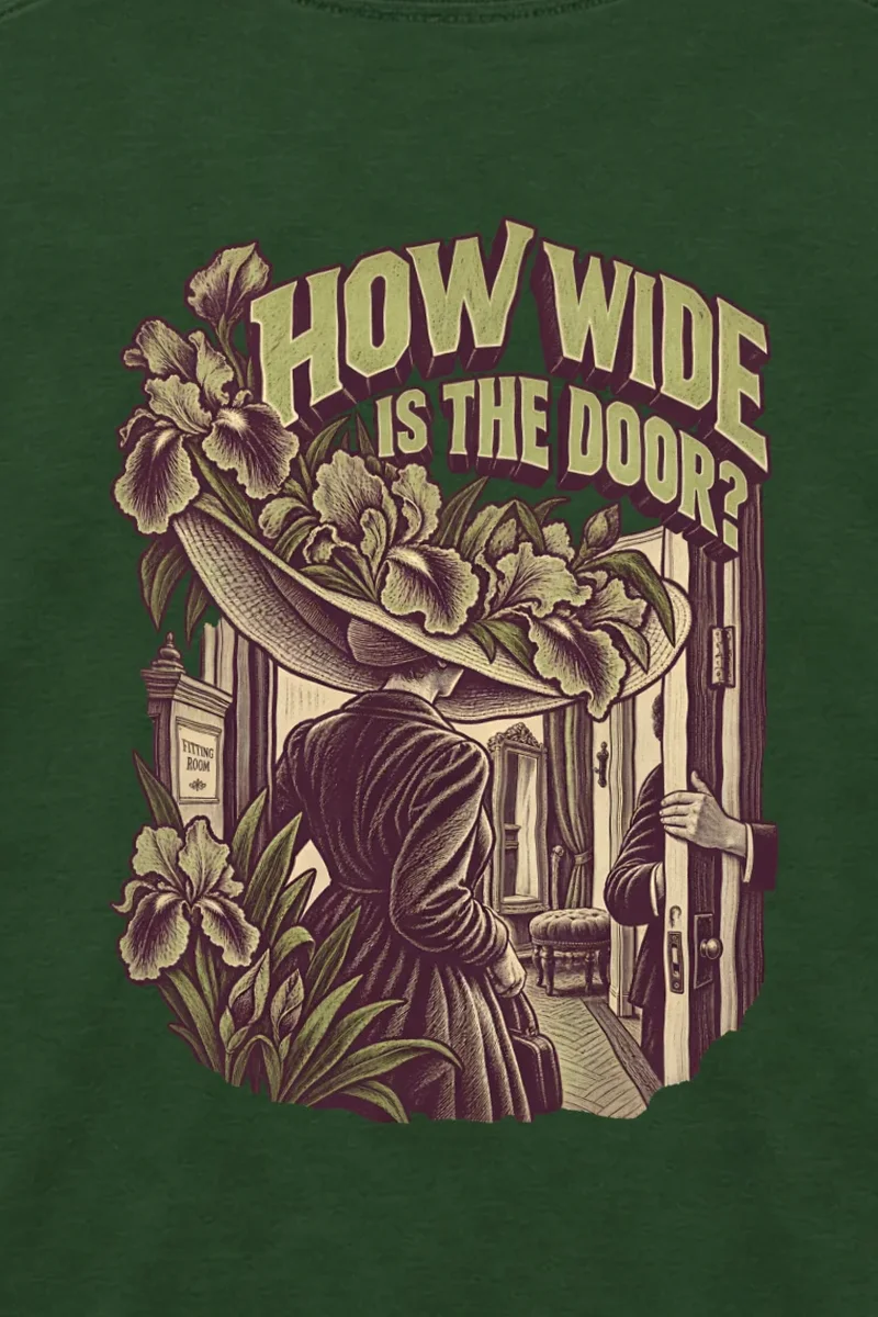 "How Wide Is the Door?" Unisex Longsleeve T-shirt - the graphic up close