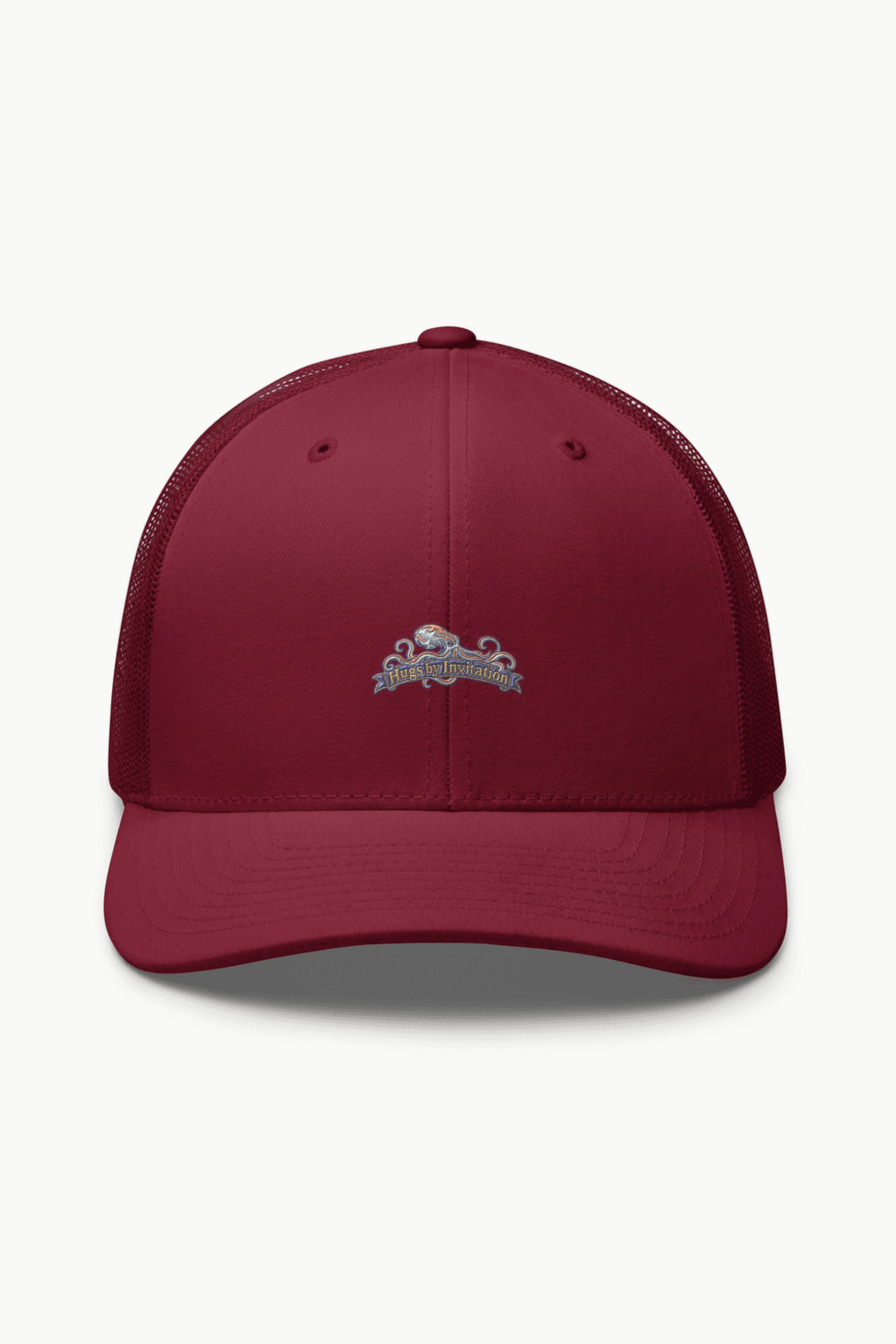 "Hugs by Invitation" Retro Trucker Cap · Embroidered