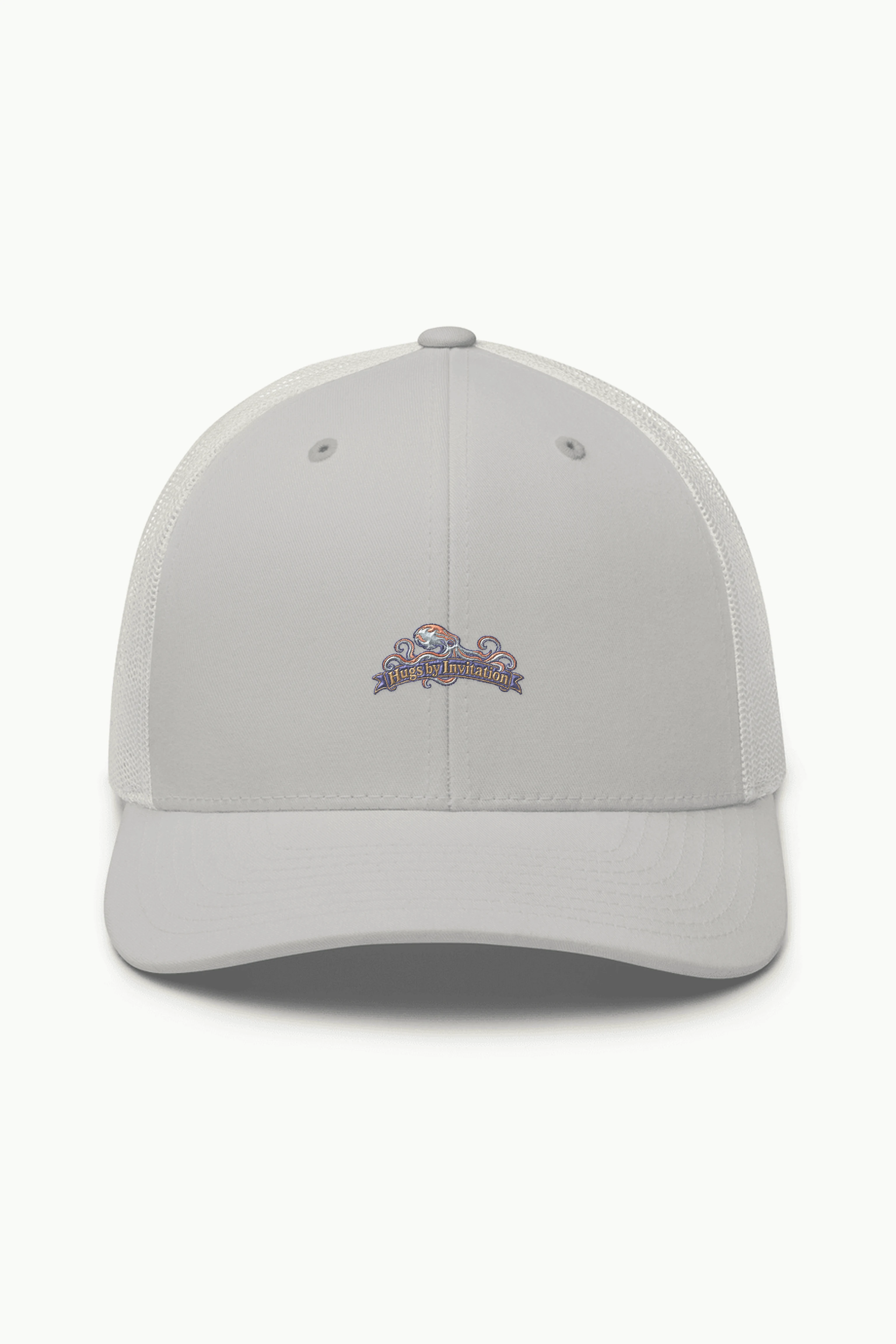 "Hugs by Invitation" Retro Trucker Cap · Embroidered
