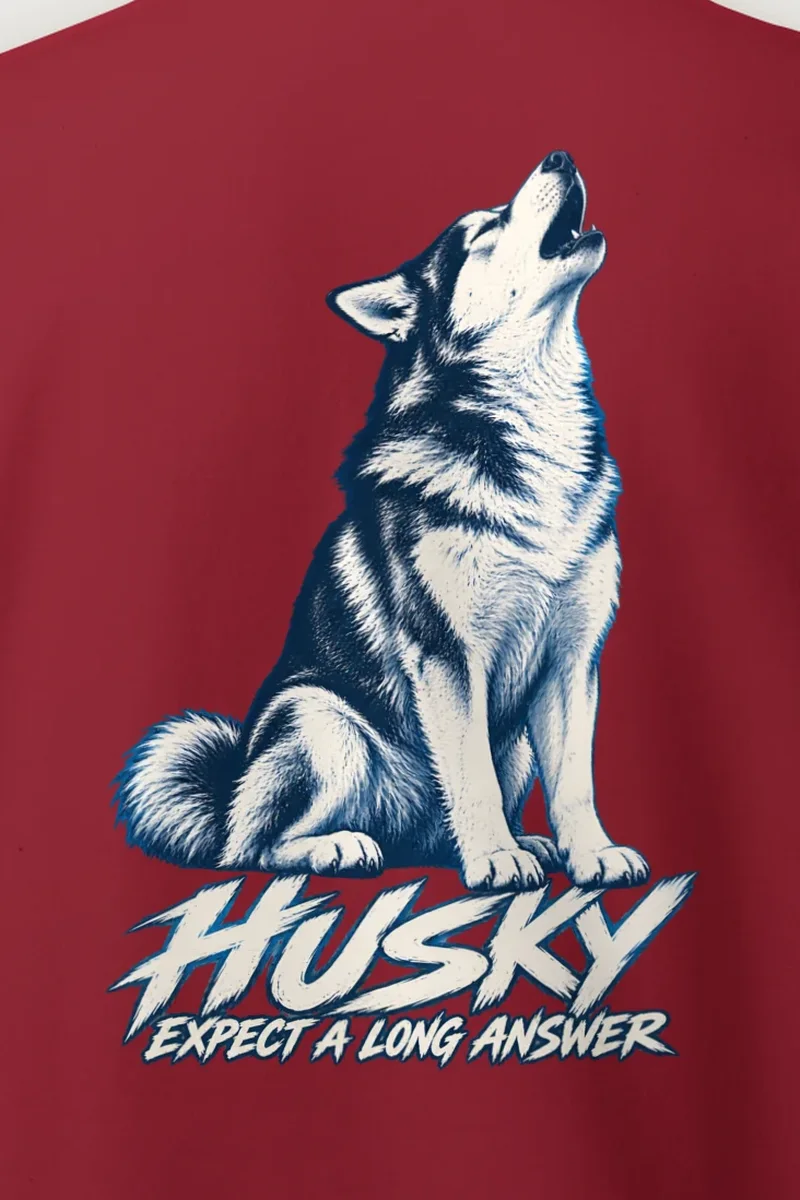 "Husky Expect a Long Answer" Heavy Blend Unisex Crewneck Sweatshirt - the graphic up close