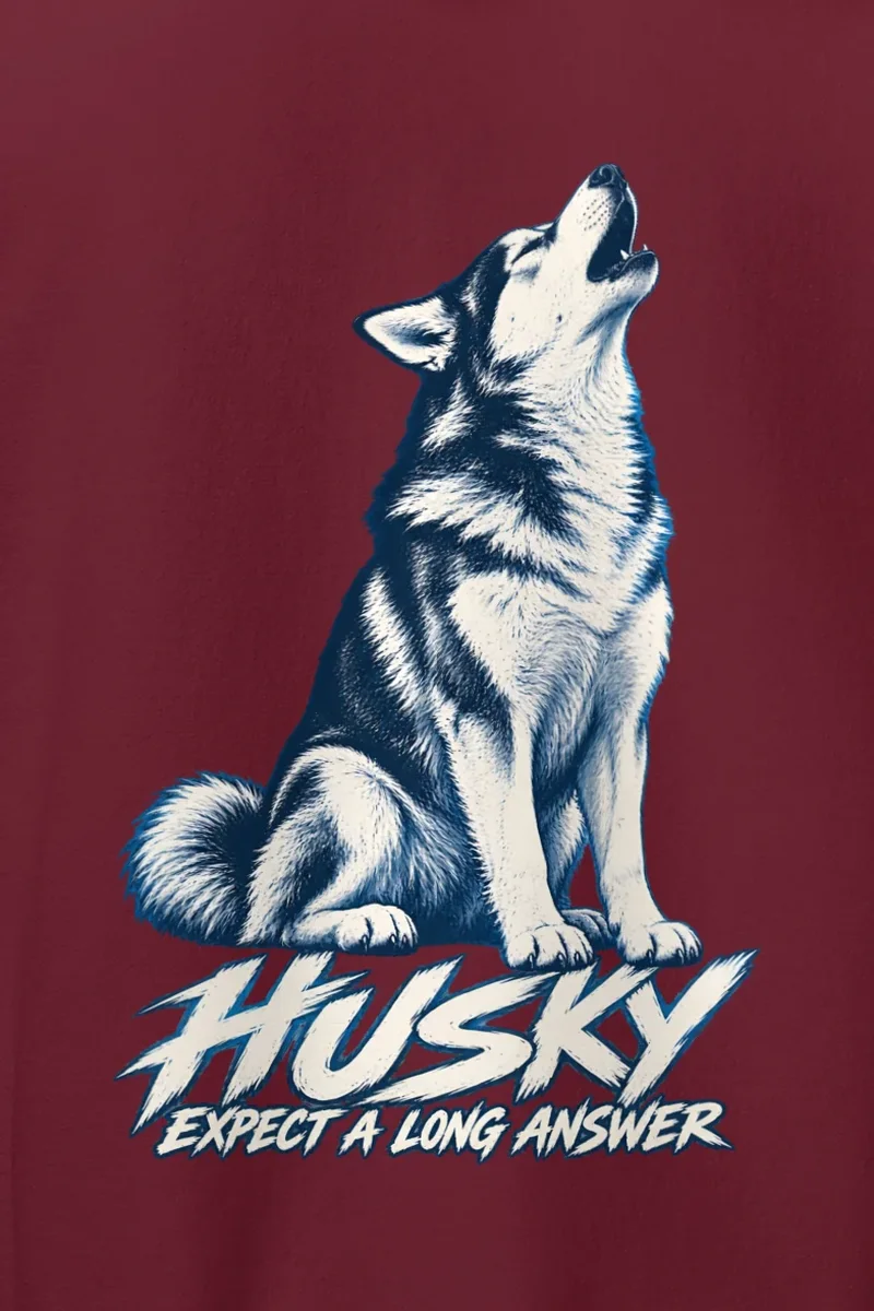 "Husky Expect a Long Answer" Heavy Blend Unisex Pullover Hoodie - the graphic up close