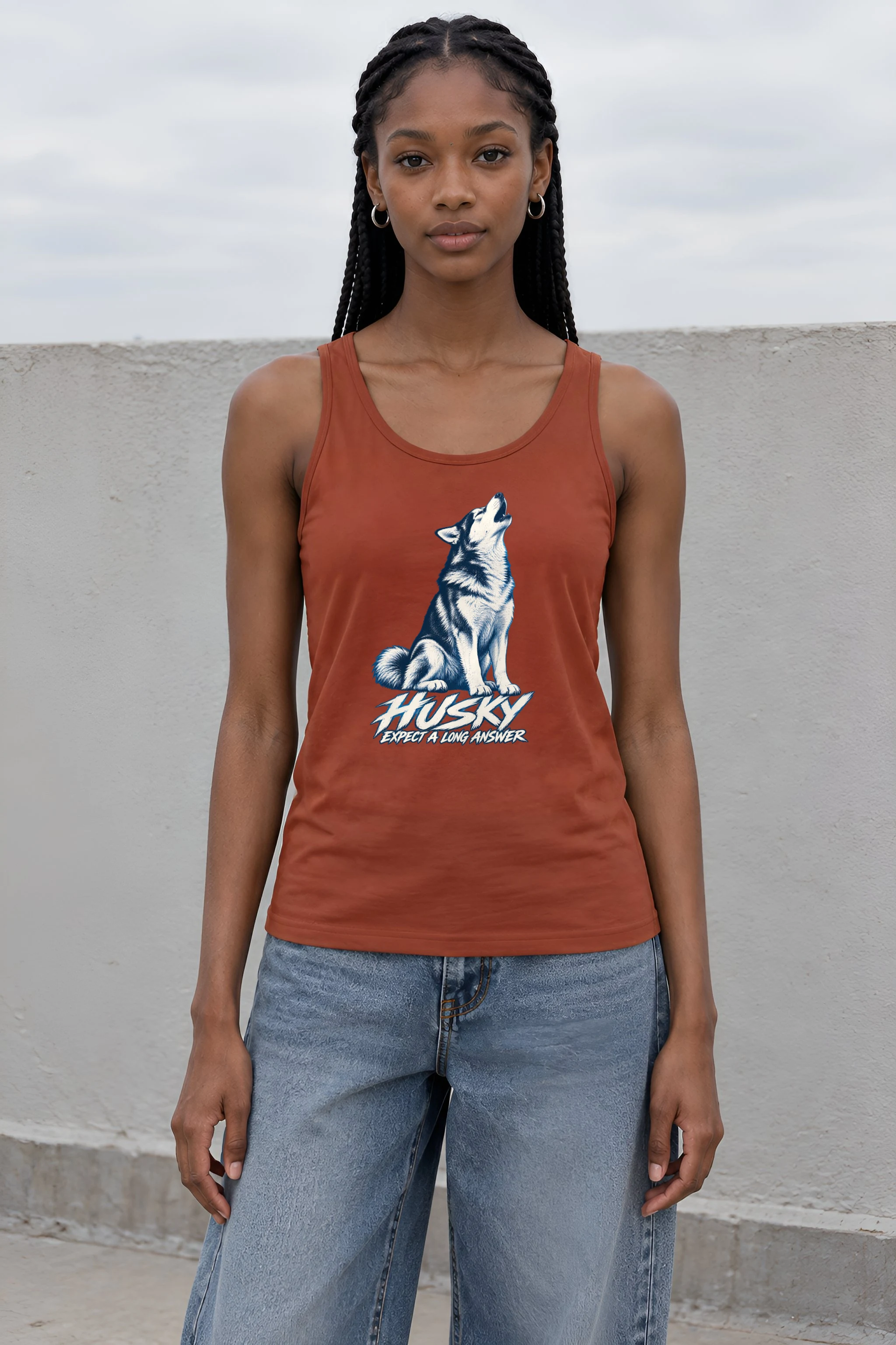 "Husky Expect a Long Answer" Unisex Jersey Tank