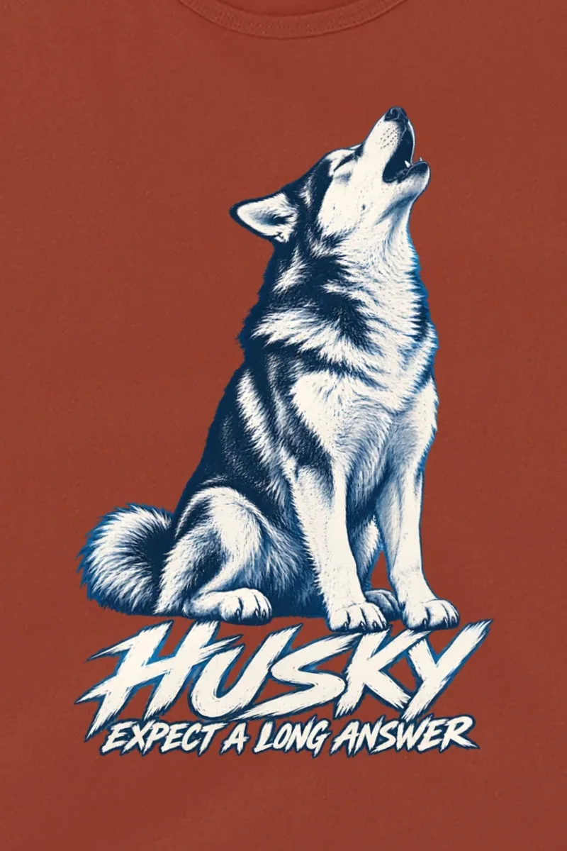 "Husky Expect a Long Answer" Unisex Jersey Tank - the graphic up close