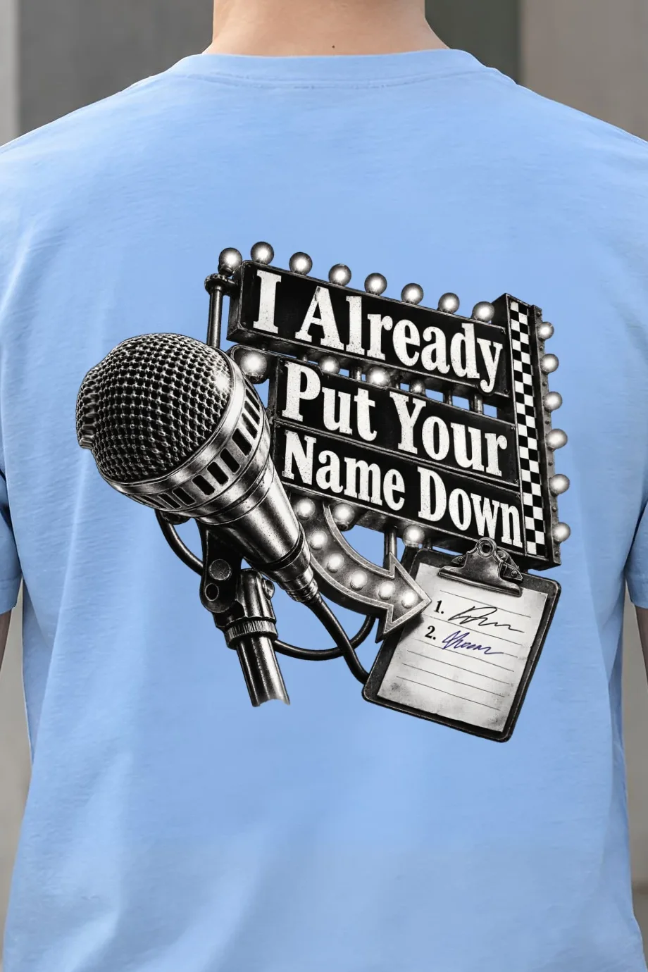 "I Already Put Your Name Down" Heavyweight Unisex Crewneck T-shirt - the graphic up close