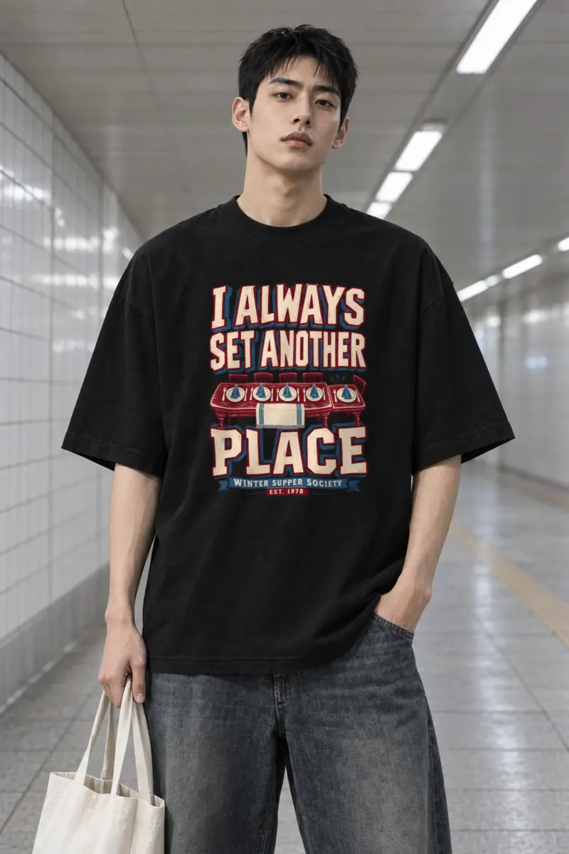 "I Always Set Another Place" Men's Oversized Heavyweight Crewneck T-Shirt