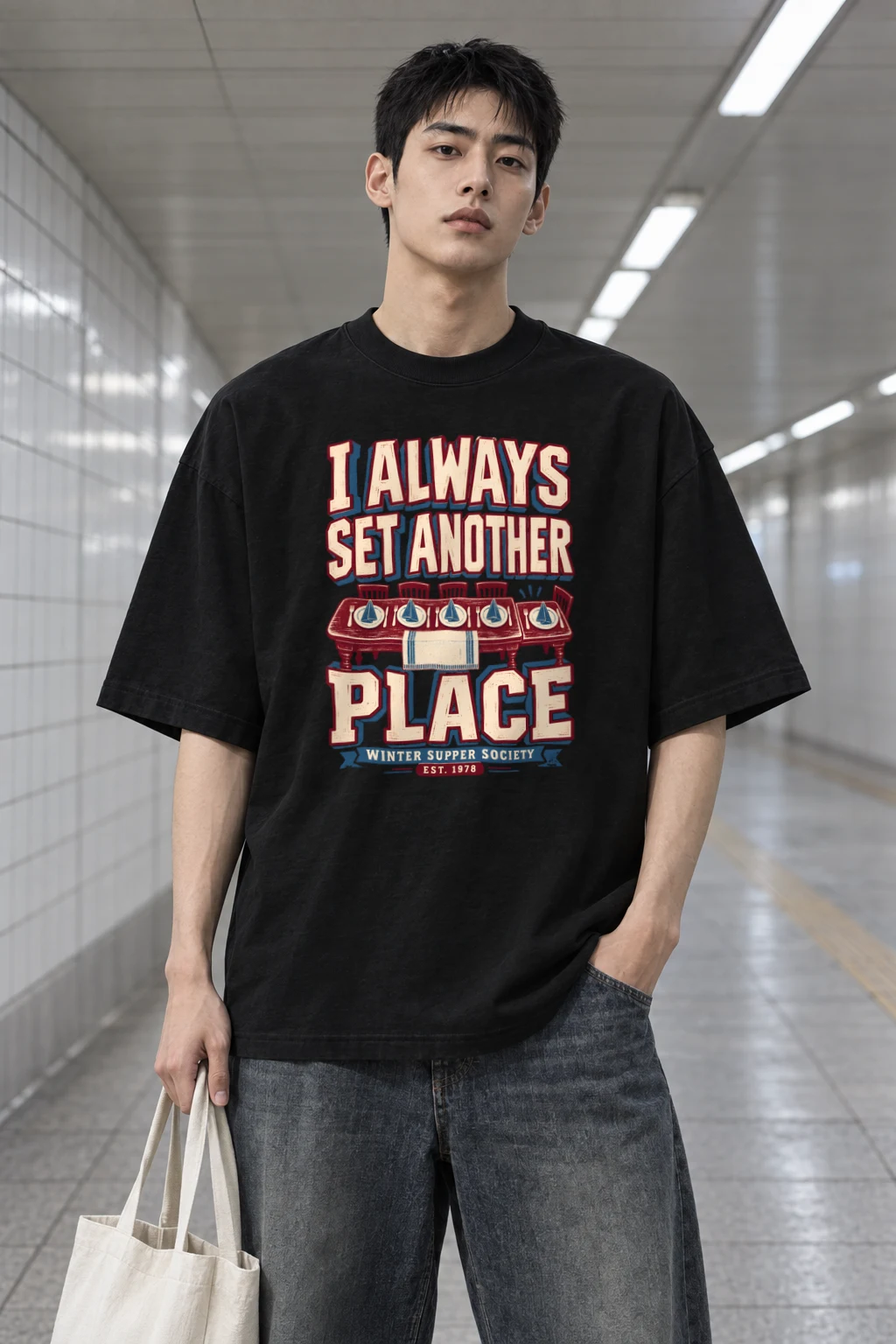 "I Always Set Another Place" Men's Oversized Heavyweight Crewneck T-Shirt