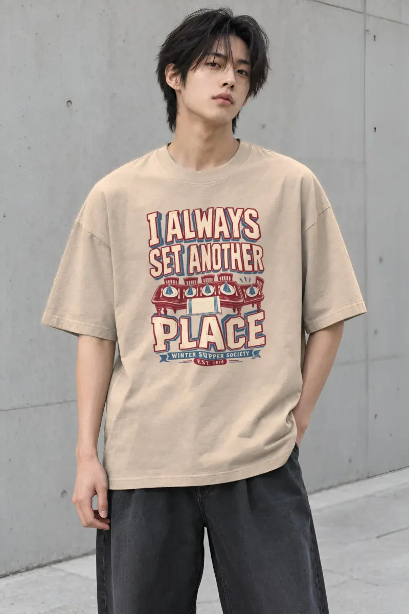 "I Always Set Another Place" Men's Oversized Heavyweight Crewneck T-Shirt