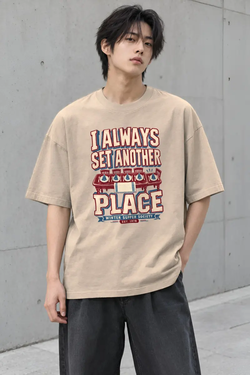 "I Always Set Another Place" Men's Oversized Heavyweight Crewneck T-Shirt