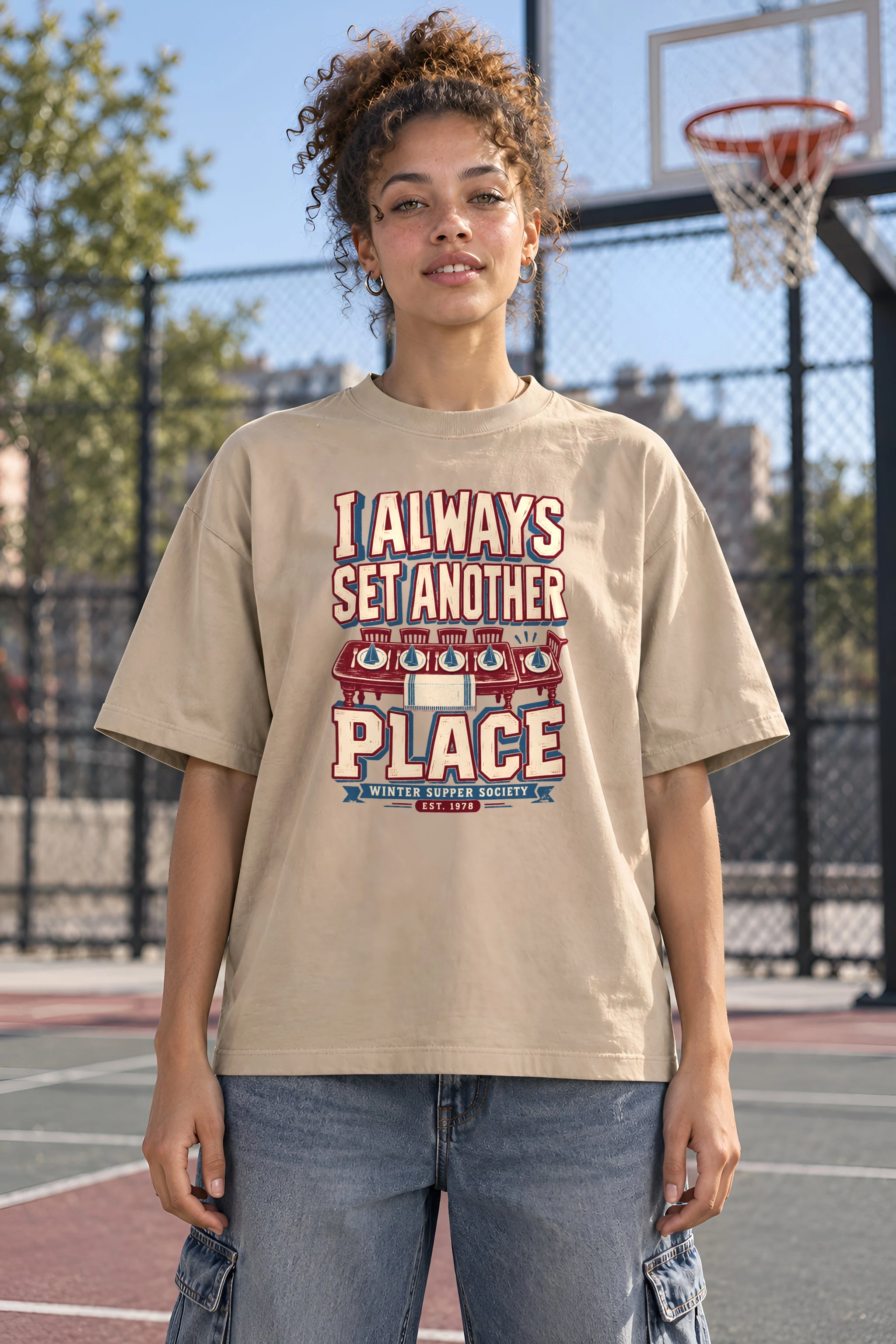 "I Always Set Another Place" Unisex Oversized Heavyweight Crewneck T-Shirt
