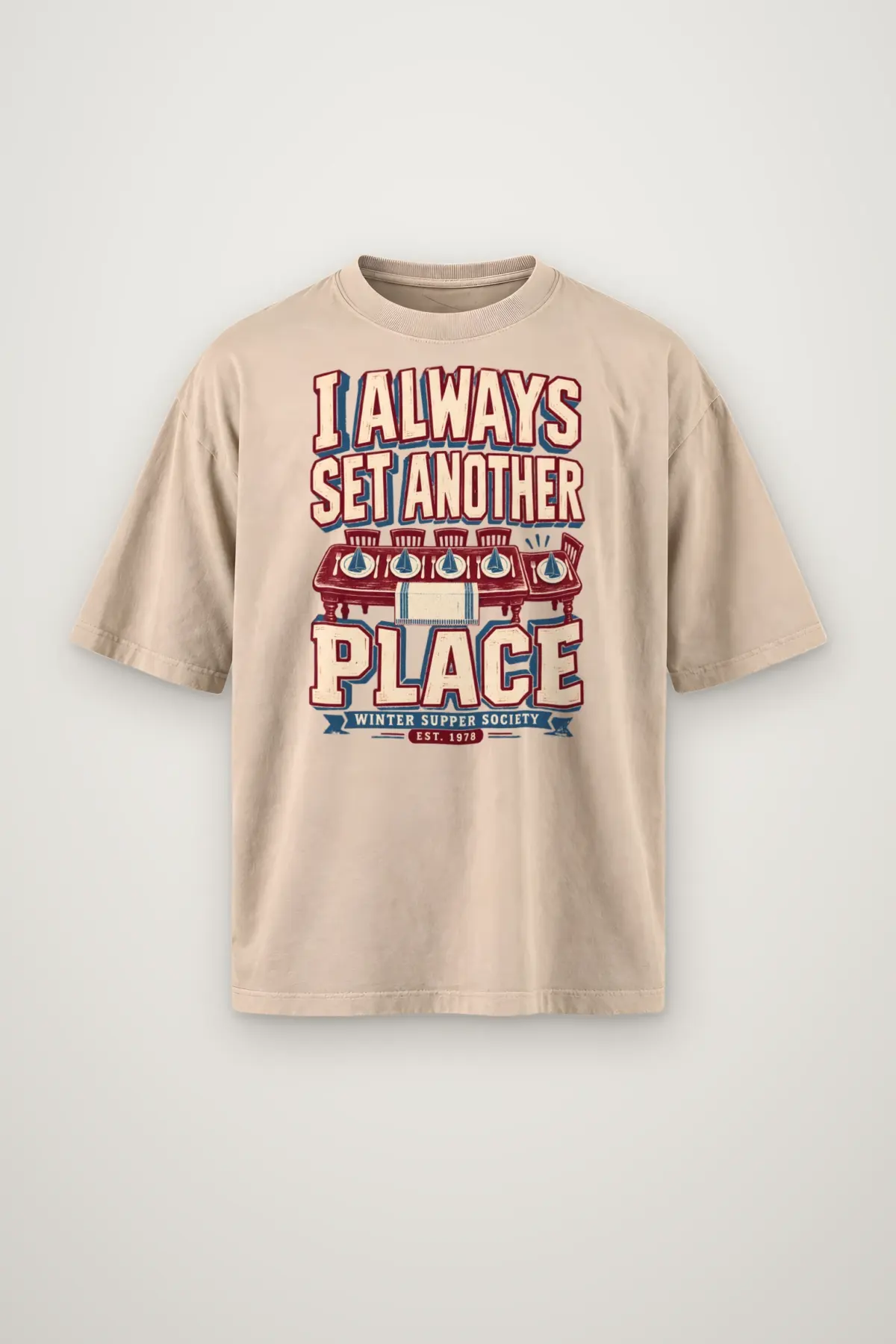 "I Always Set Another Place" Men's Oversized Heavyweight Crewneck T-Shirt