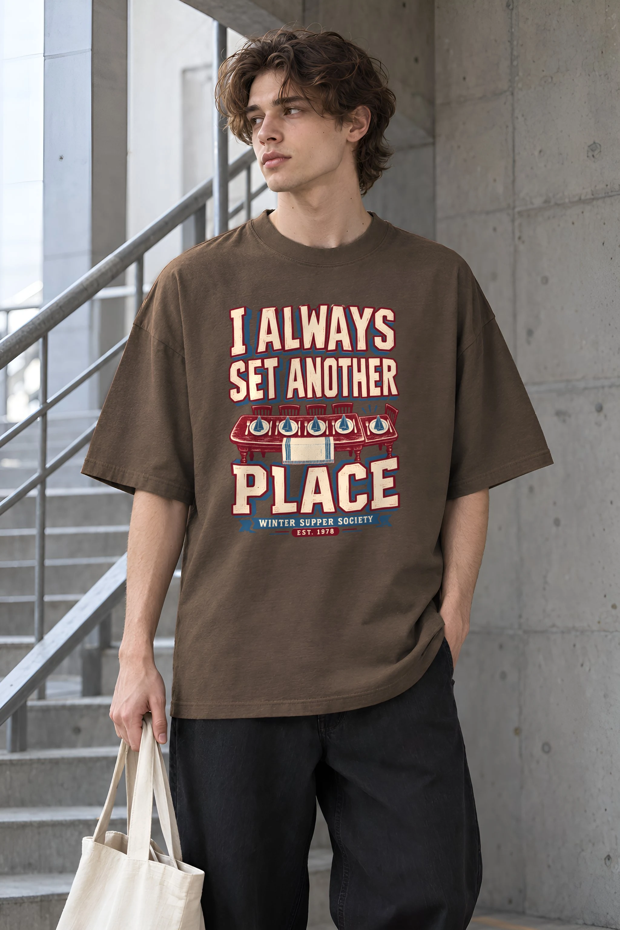 "I Always Set Another Place" Unisex Oversized Heavyweight Crewneck T-Shirt